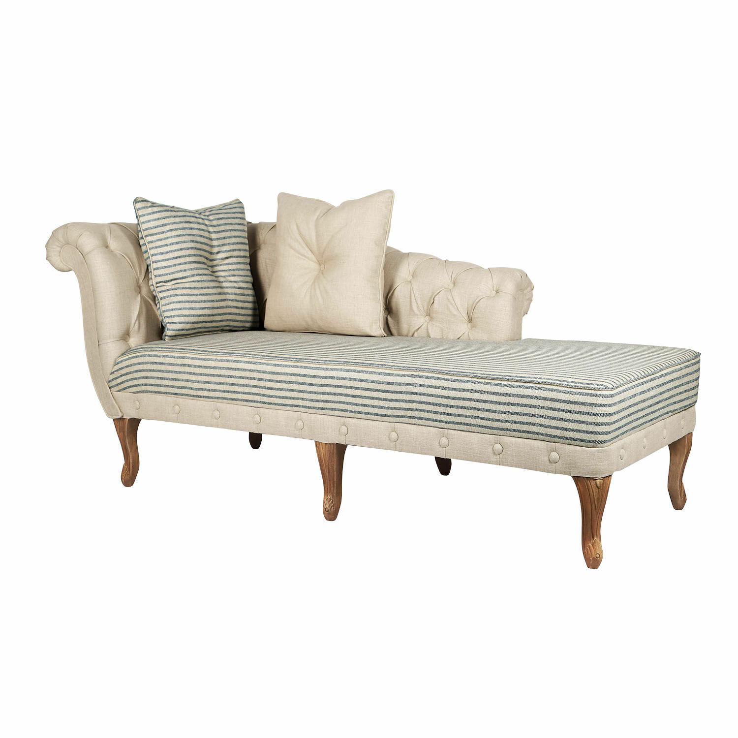 Méridienne Viviani Chaise longue élégante en tissu beige avec pieds en bois, idéale pour salon et détente confortable