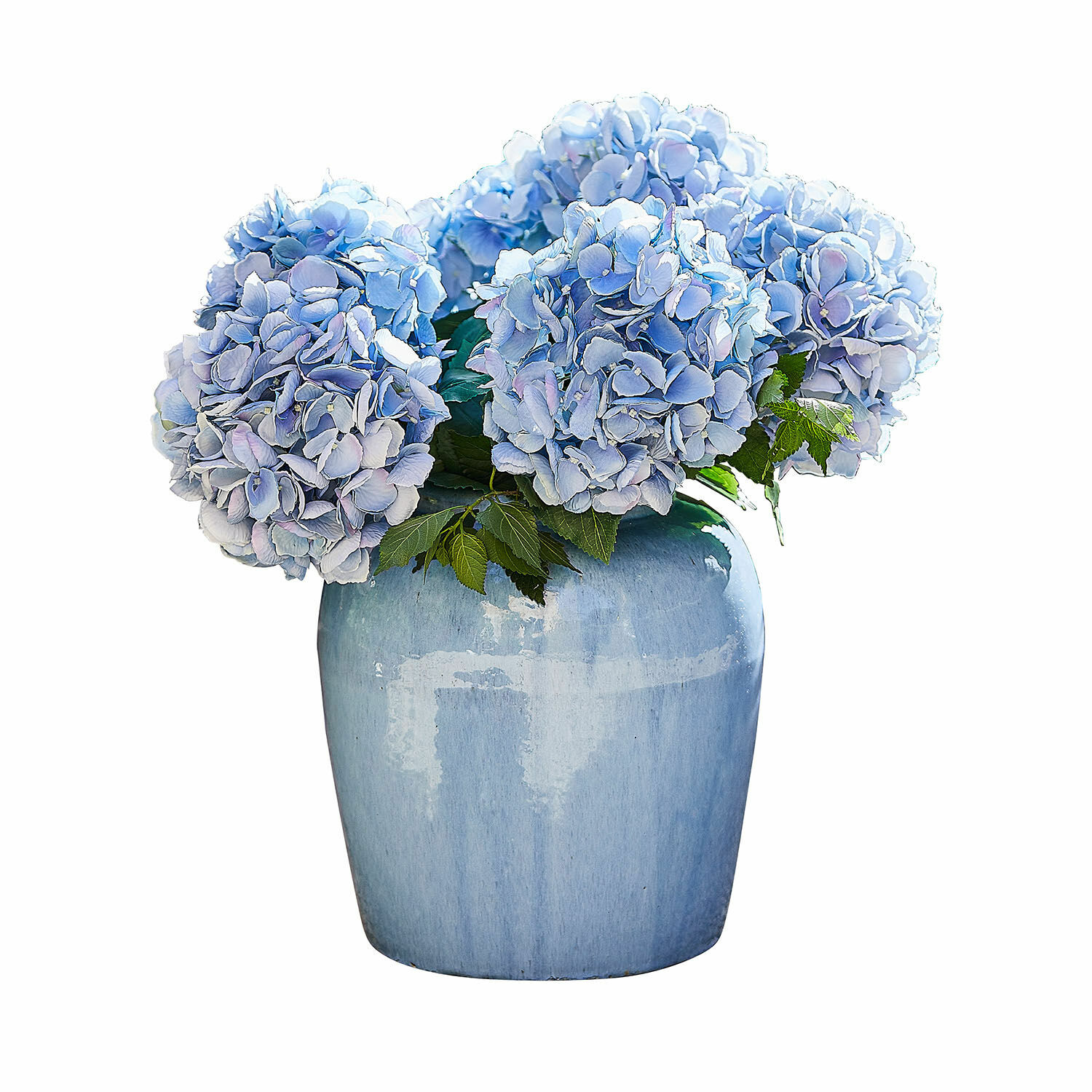 Vase Uxemir Vase en céramique bleue avec bouquet d'hortensias bleu clair, décoration intérieure florale