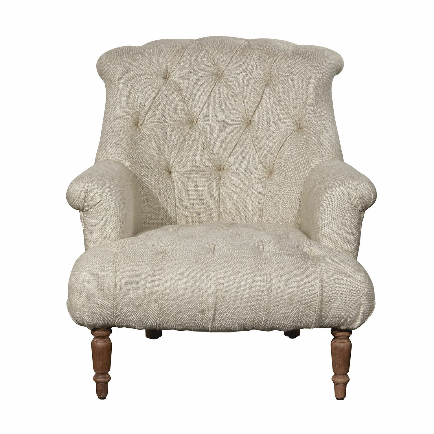 lin Fauteuil Parranquet en lin beige avec dossier capitonné et pieds en bois pour salon