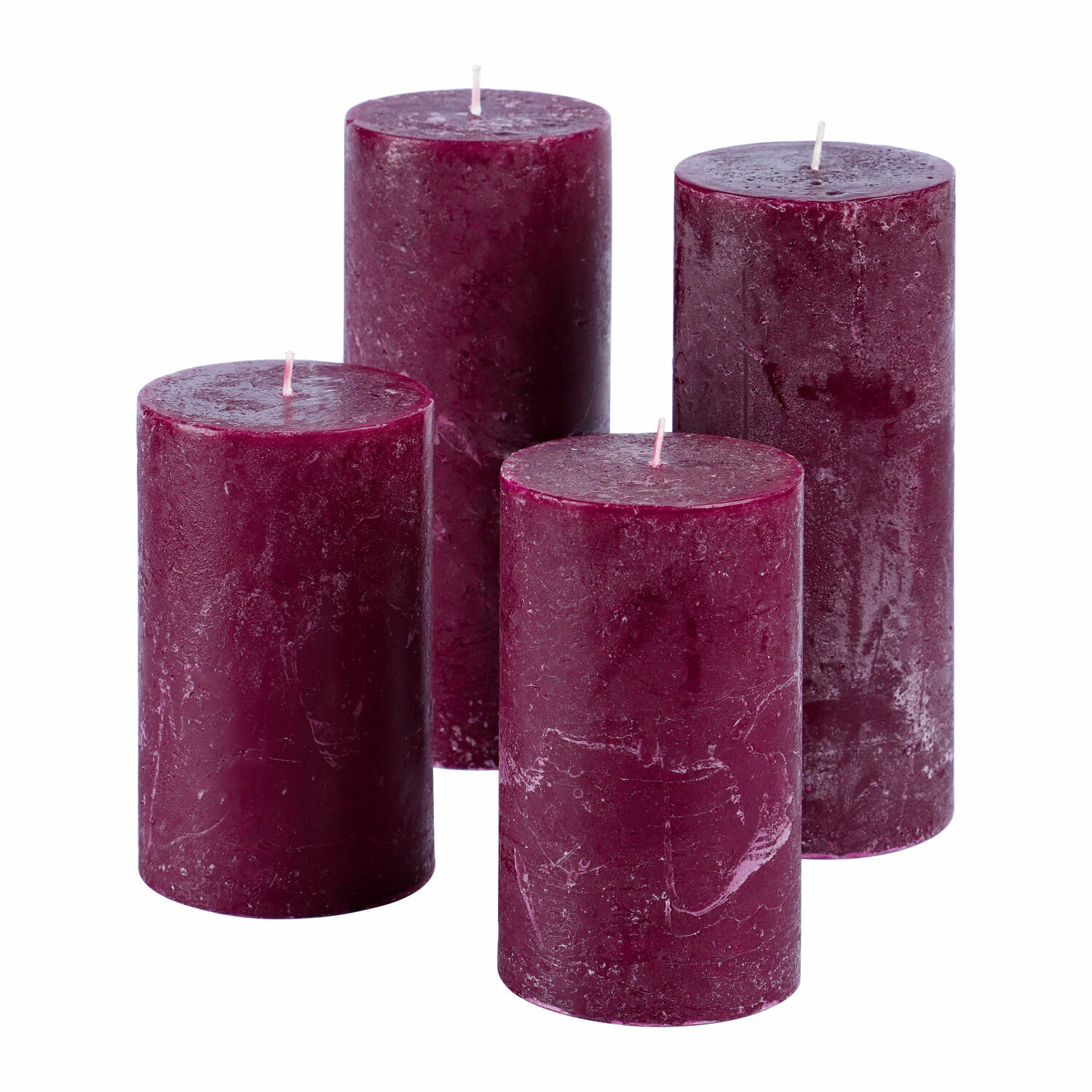 violet Ensemble de 4 bougies Berekua violettes en cire avec texture rustique pour décoration intérieure