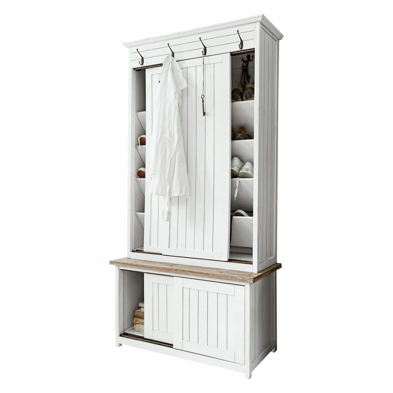Meuble d’entrée Remerton Meuble en bois blanc avec étagères à chaussures et crochets pour vêtements dans l'entrée