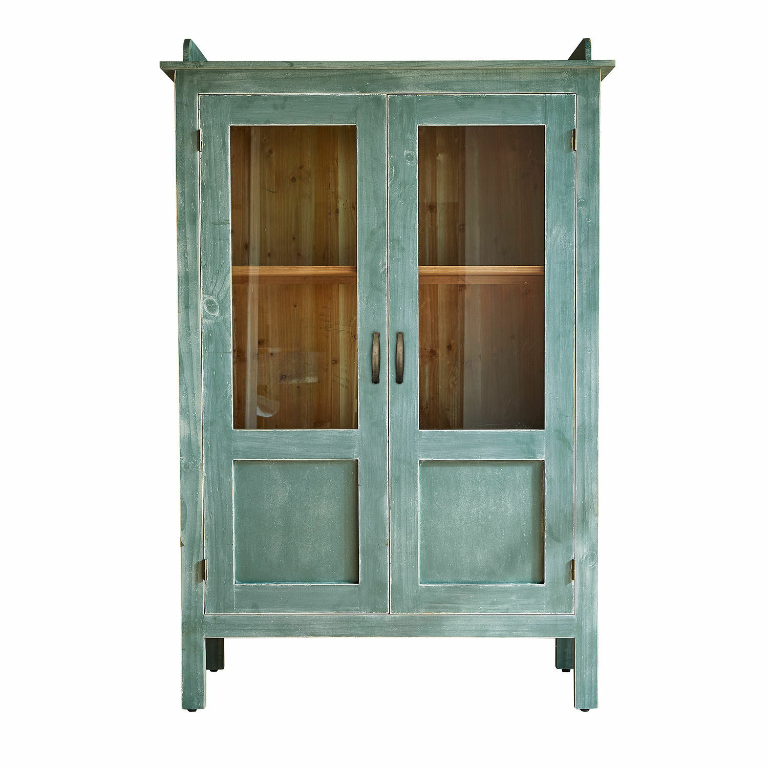 vert/marron Vitrine en bois vert avec portes vitrées et intérieur marron pour rangement élégant
