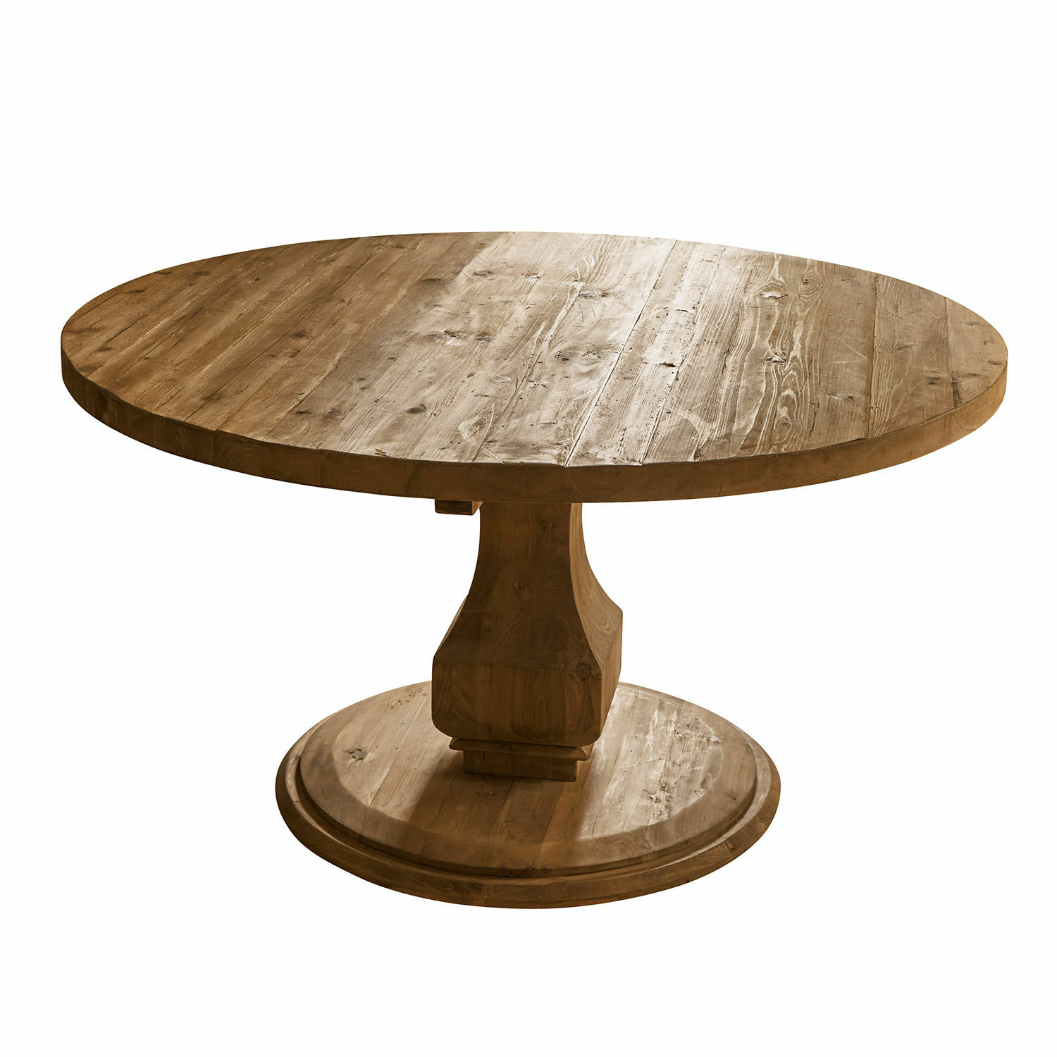 Table Alderwick Table ronde en bois naturel, meuble robuste pour salle à manger ou salon