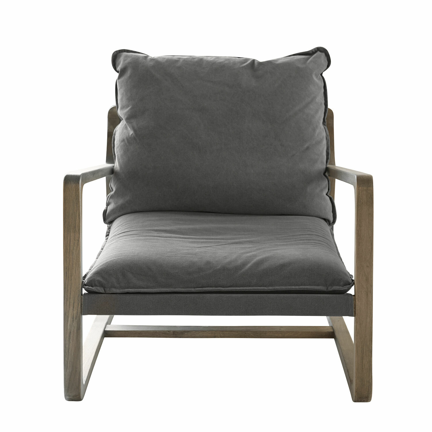 gris/marron Fauteuil Jowna en tissu gris avec cadre en bois marron, meuble moderne pour salon