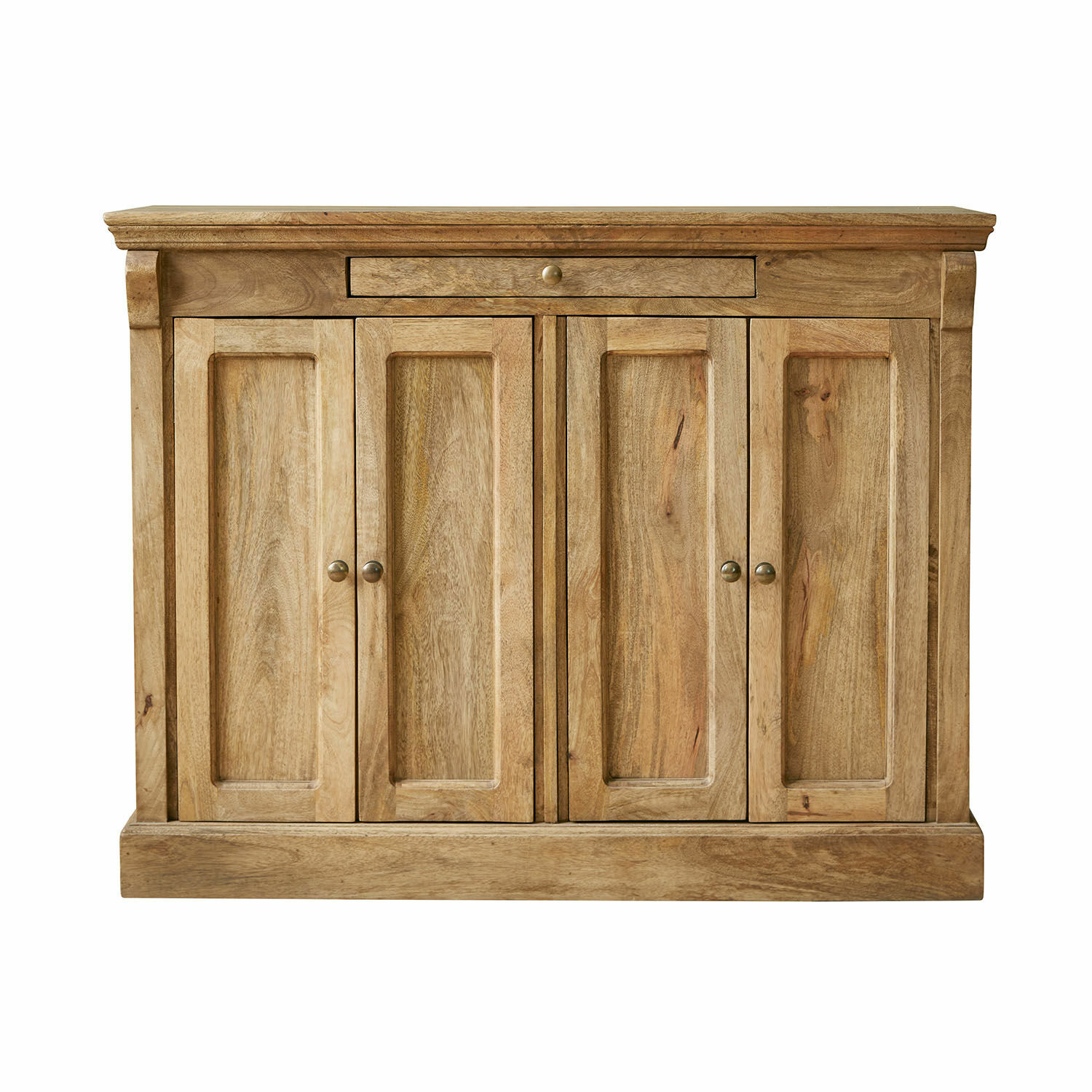 Commode Winthorpe Buffet en bois de manguier naturel avec quatre portes et un tiroir pour rangement pratique