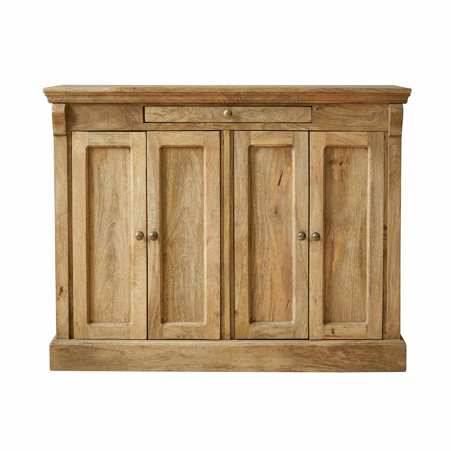 Commode Winthorpe Buffet en bois de manguier naturel avec quatre portes et un tiroir pour rangement pratique