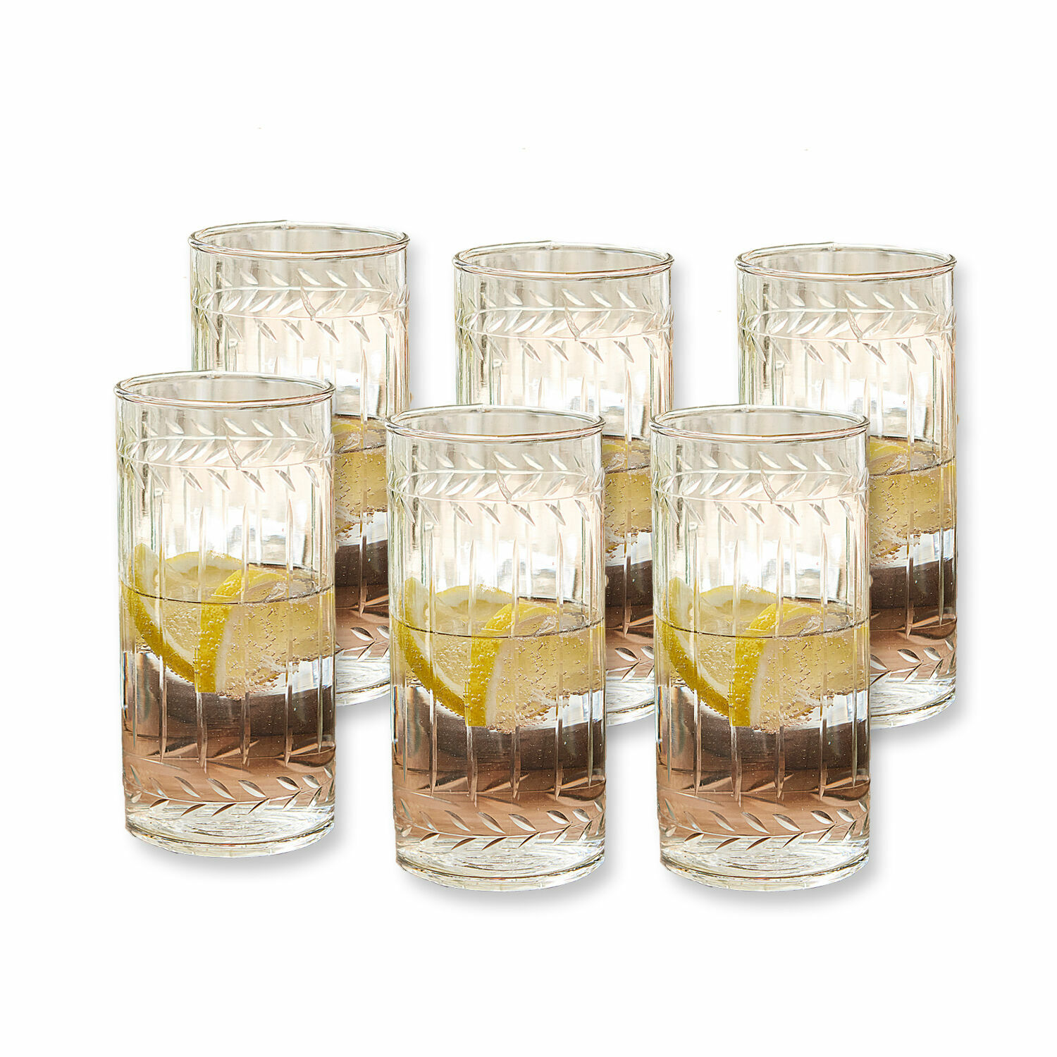 Lot de 6 verres Padiès Ensemble de six verres en verre transparent avec motif gravé et tranche de citron