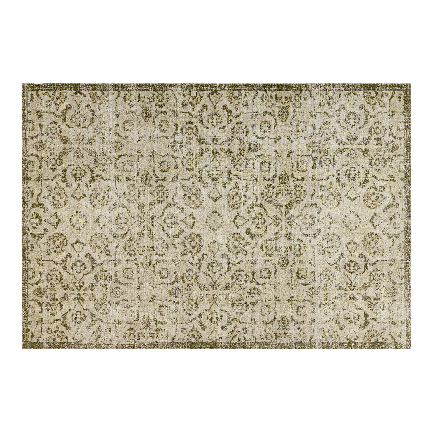 Tapis Calperino Tapis à motif vintage beige et vert, matière douce, décoration intérieure élégante
