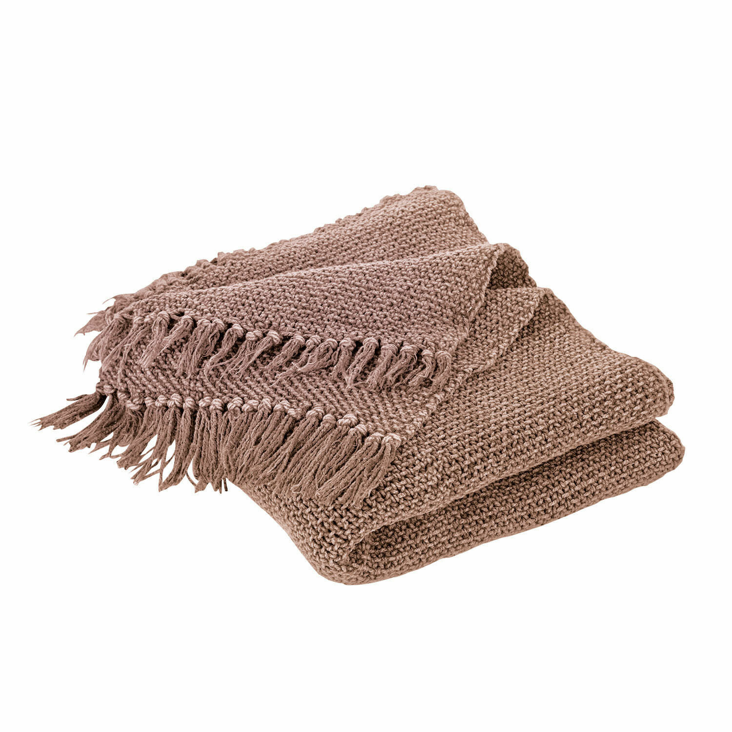 rose Plaid Kendall rose en tricot doux avec franges, parfait pour une décoration intérieure chaleureuse