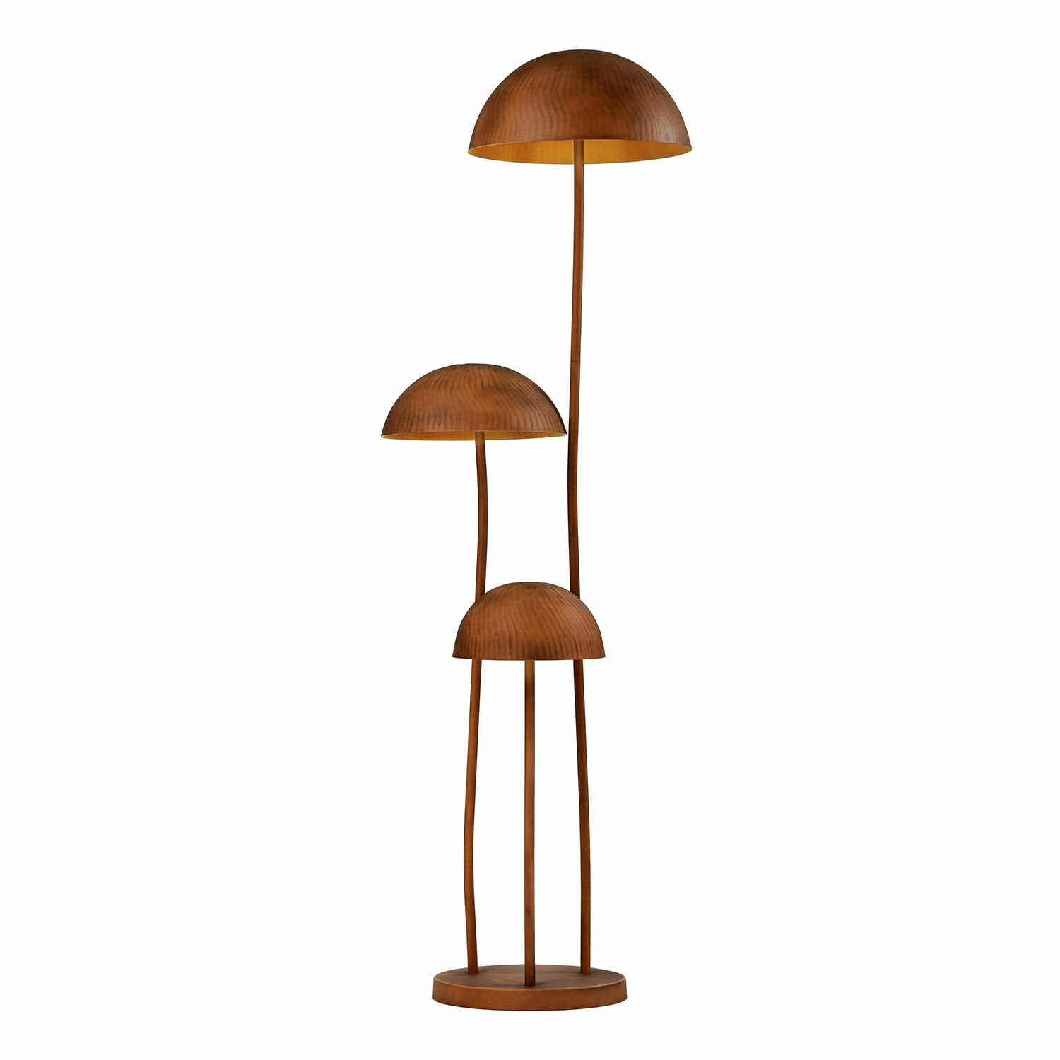Lampe sur pied Harvelle Lampadaire à trois bras en cuivre avec abat-jours demi-sphériques, éclairage moderne et design