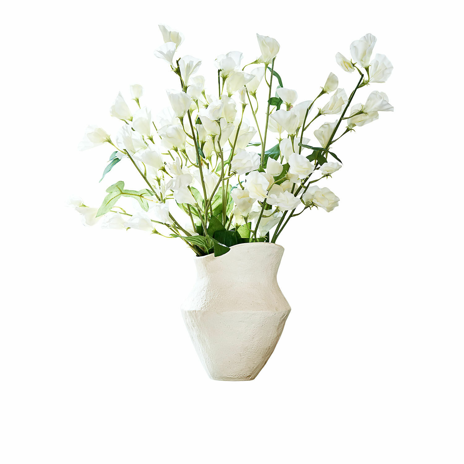 Vase Cantresse Vase en céramique blanche texturée avec bouquet de fleurs blanches décoratives pour intérieur