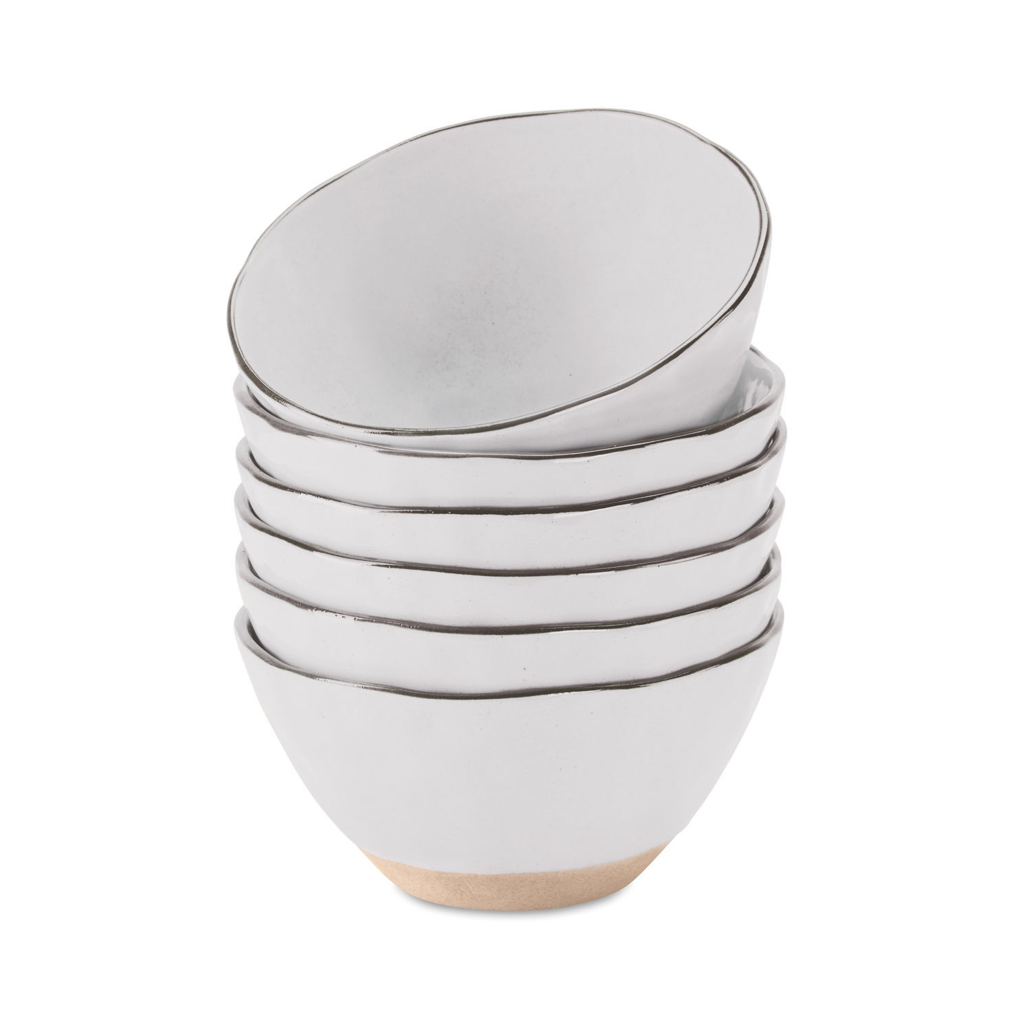 blanc mat Ensemble de 6 bols Biarritz blancs en céramique mate avec base naturelle, vaisselle élégante