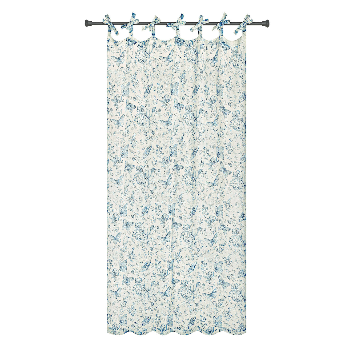 Rideau Volanaïs Rideau en coton crème avec motif papillons et fleurs bleus, décoration élégante pour salon