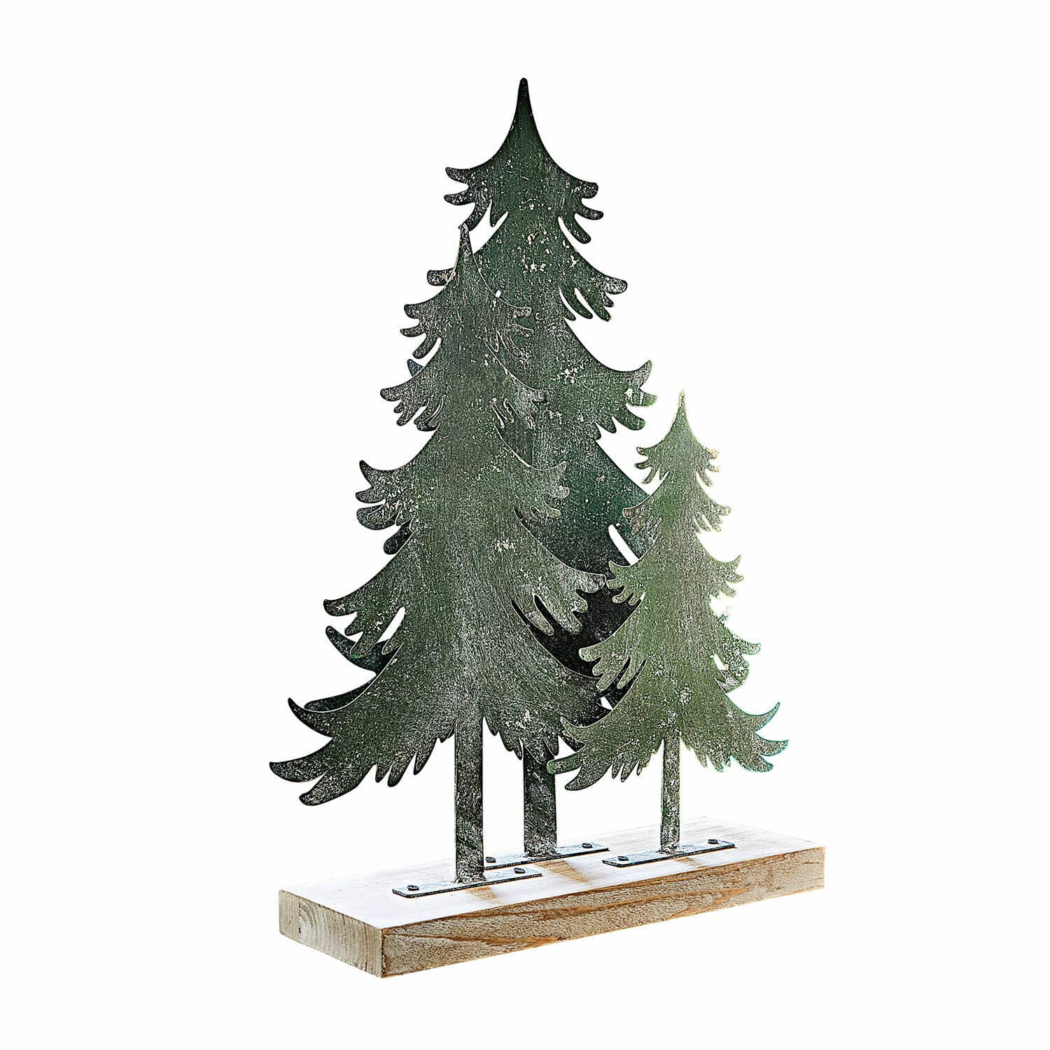 Arbres décoratifs Filiz Décoration de sapins en métal vert sur socle en bois, ornement de Noël pour intérieur