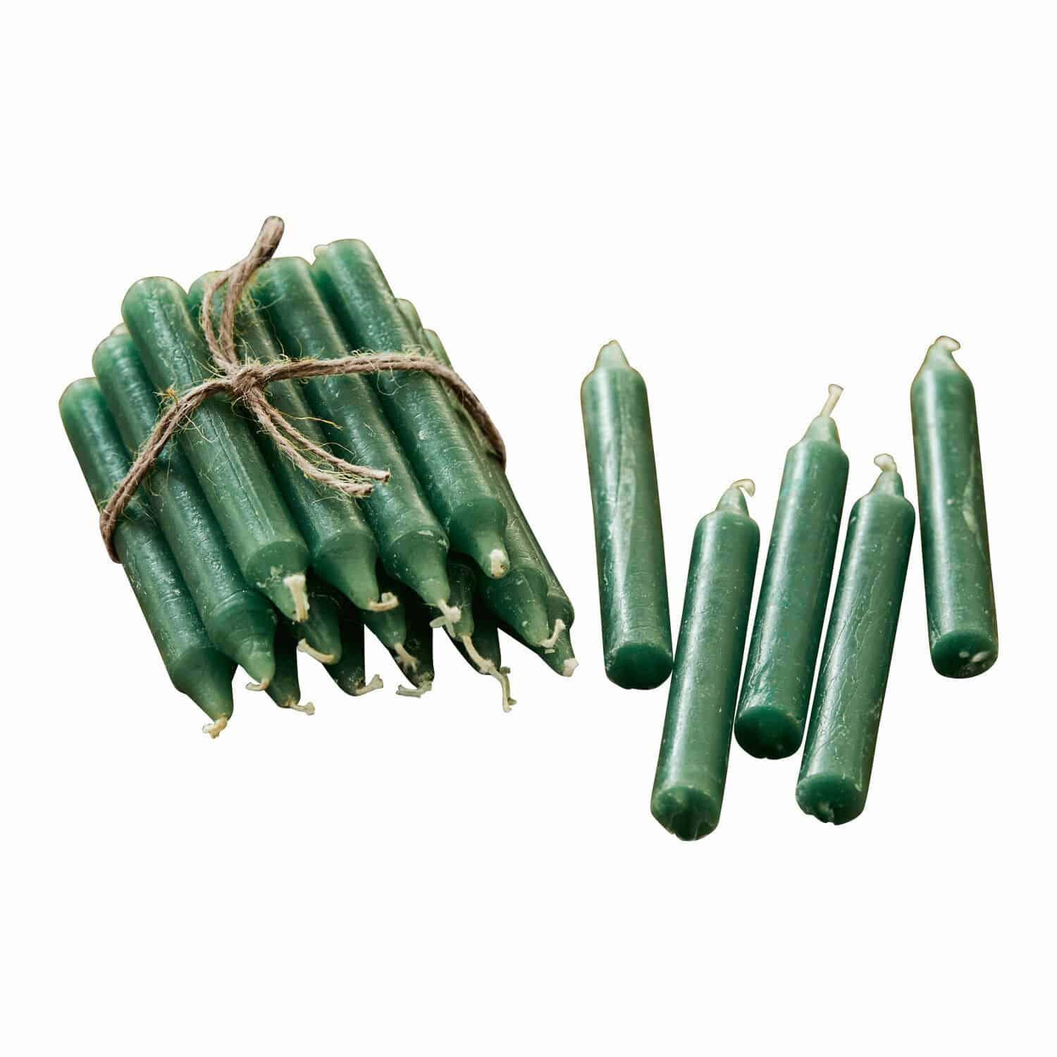 Lot de 20 bougies Noufa Lot de bougies vertes en cire liées par une corde, bougies décoratives pour la maison