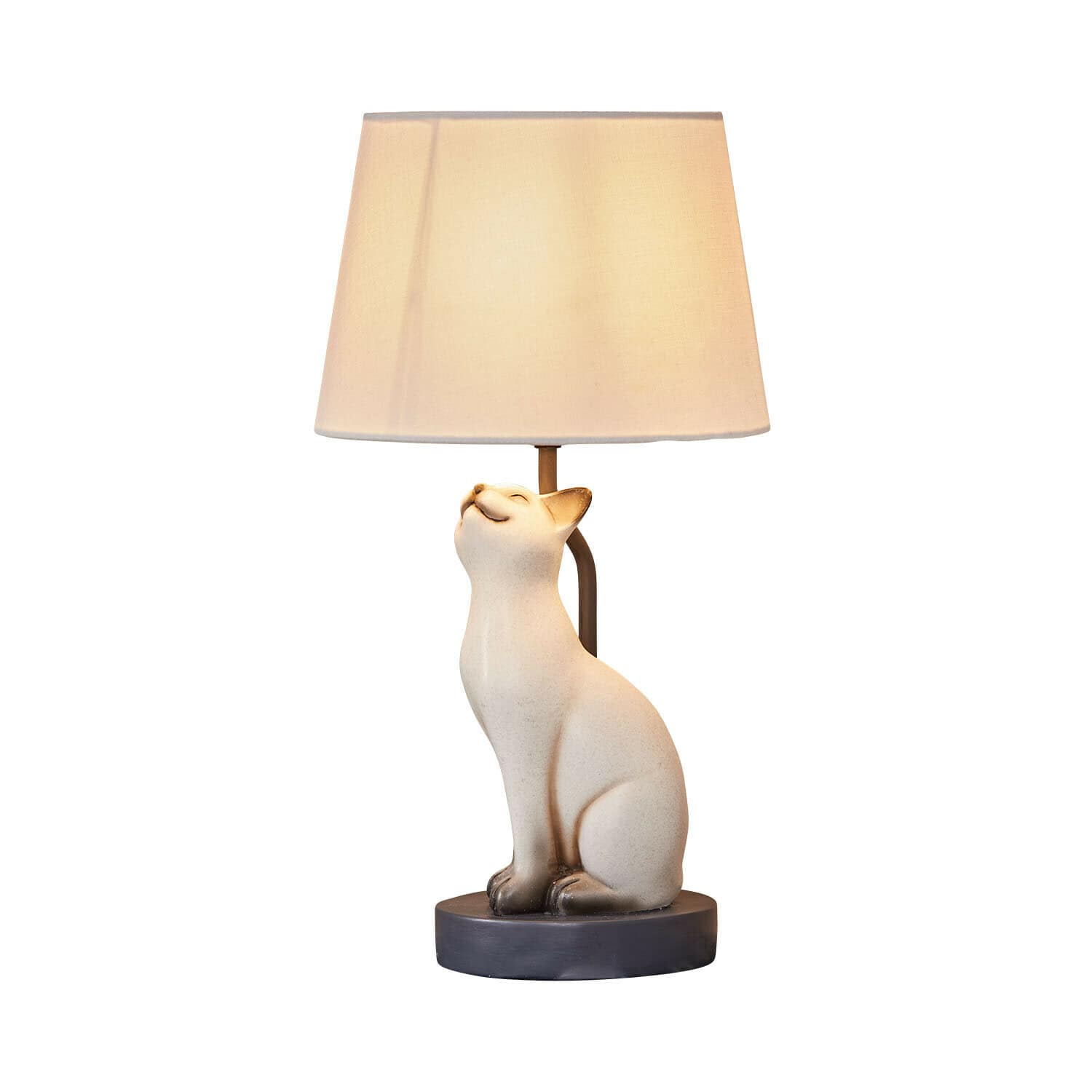 Lampe de table avec base en céramique blanche en forme de chat et abat-jour crème pour salon