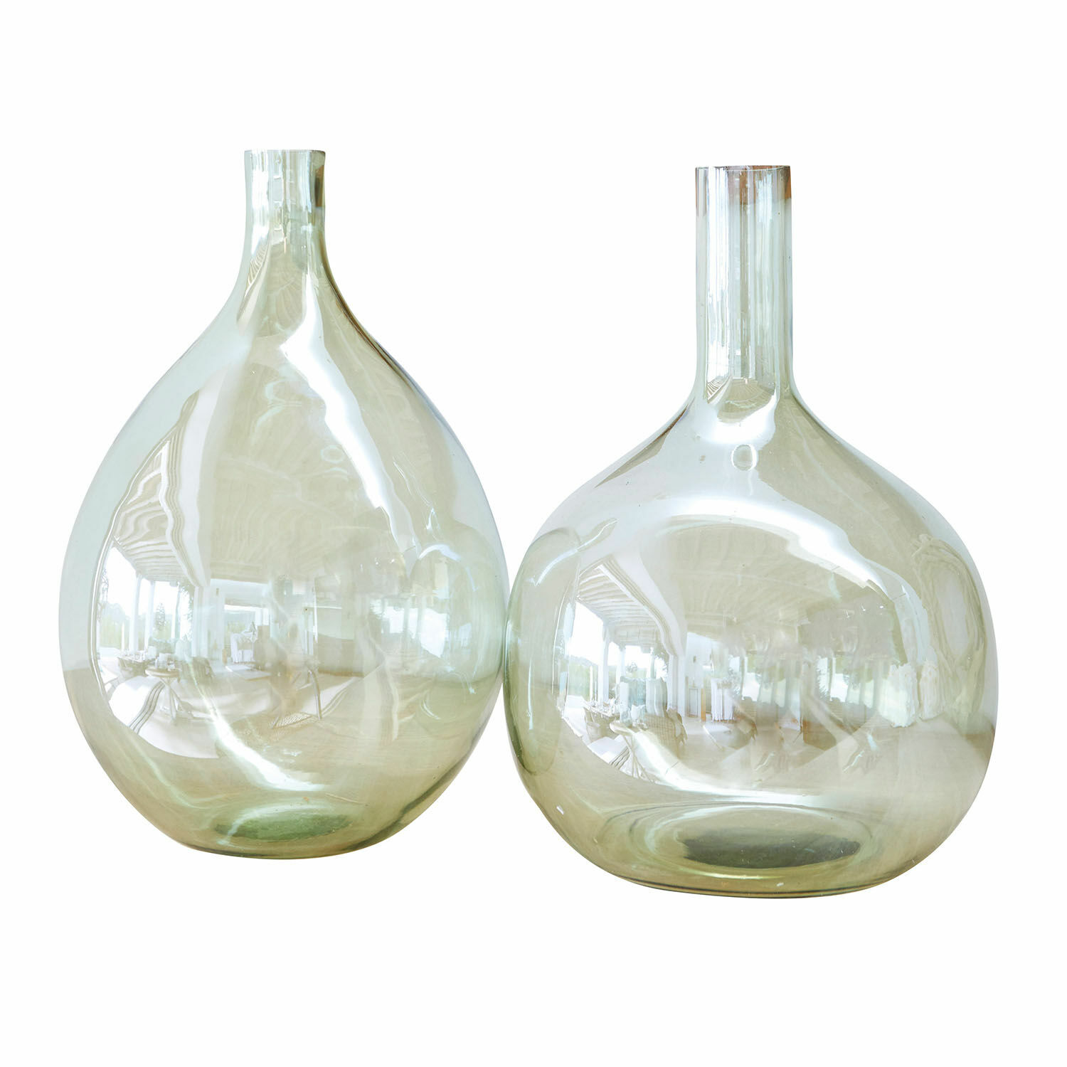 vert Ensemble de deux vases Erlunda en verre vert, décoration intérieure moderne et élégante