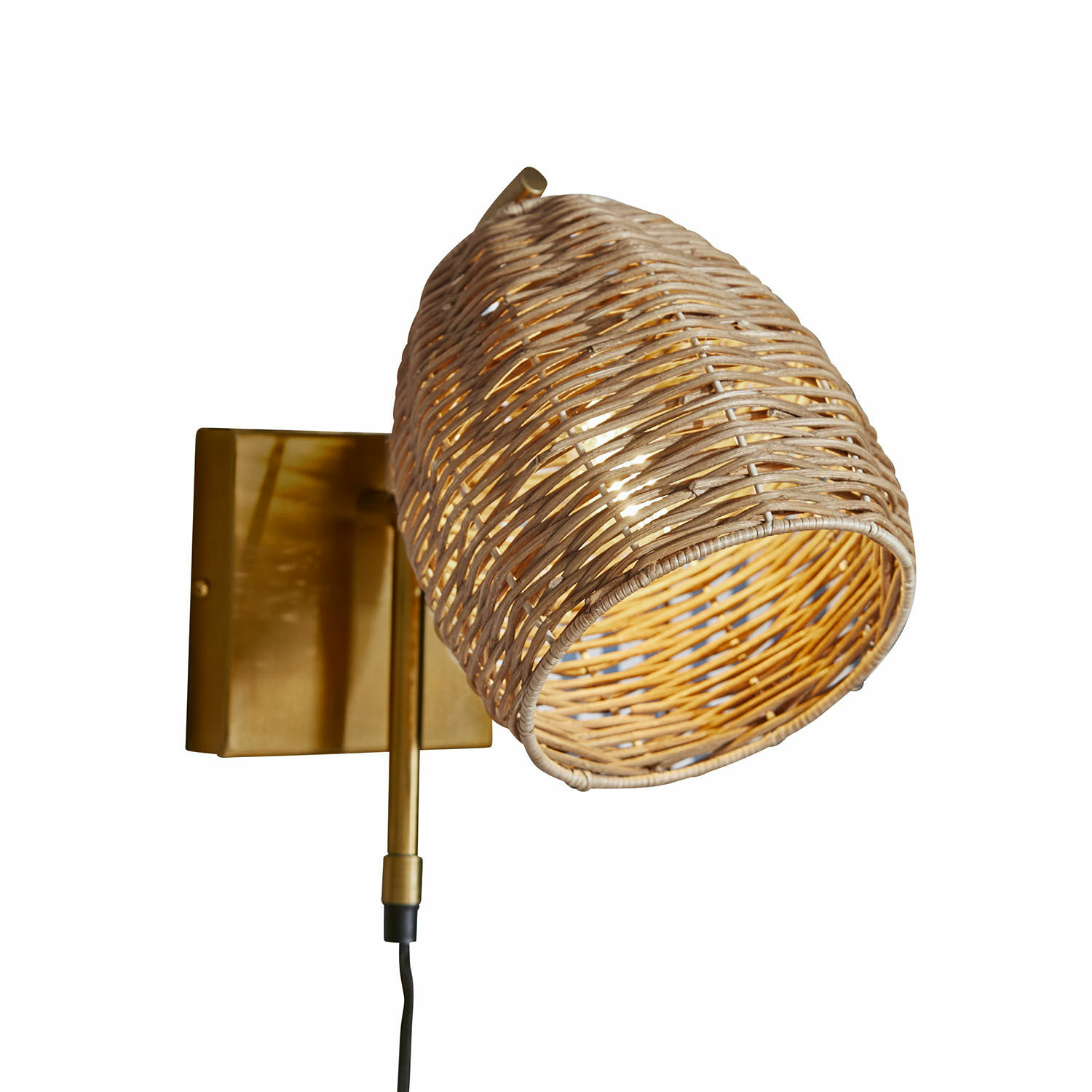 Lampe murale Anglemont Applique murale en rotin et métal doré avec abat-jour naturel, éclairage décoratif mural