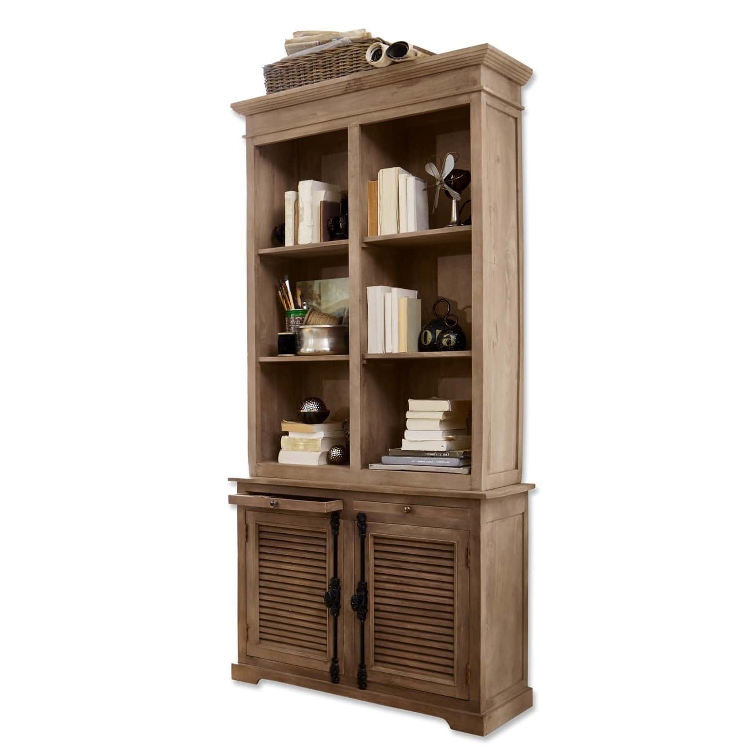 Armoire Woodlawn Armoire en bois naturel avec étagères et tiroirs pour ranger livres et objets décoratifs