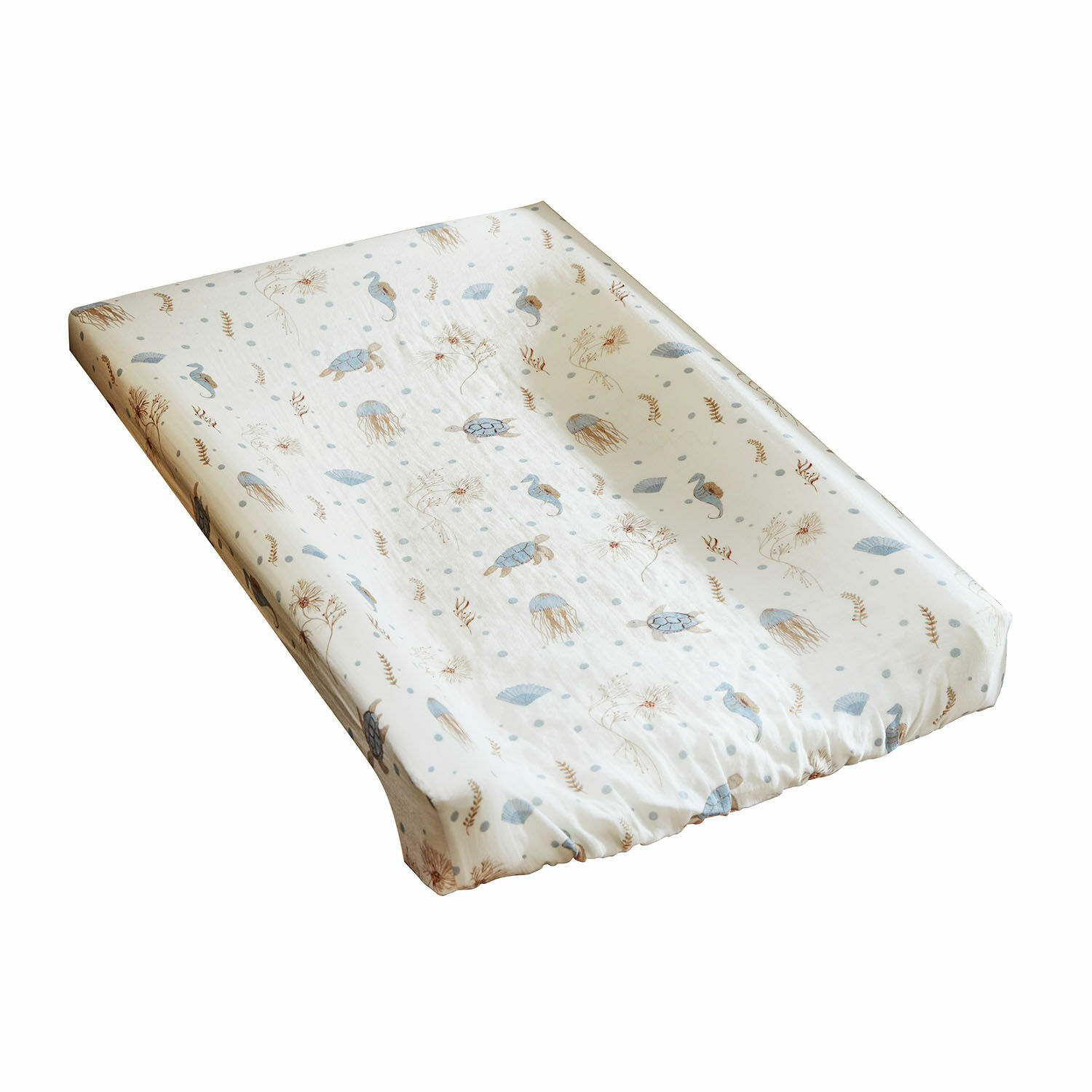 Housse pour matelas à langer Tinkertop Housse de matelas à langer en coton avec motif marin de tortues et méduses bleu clair