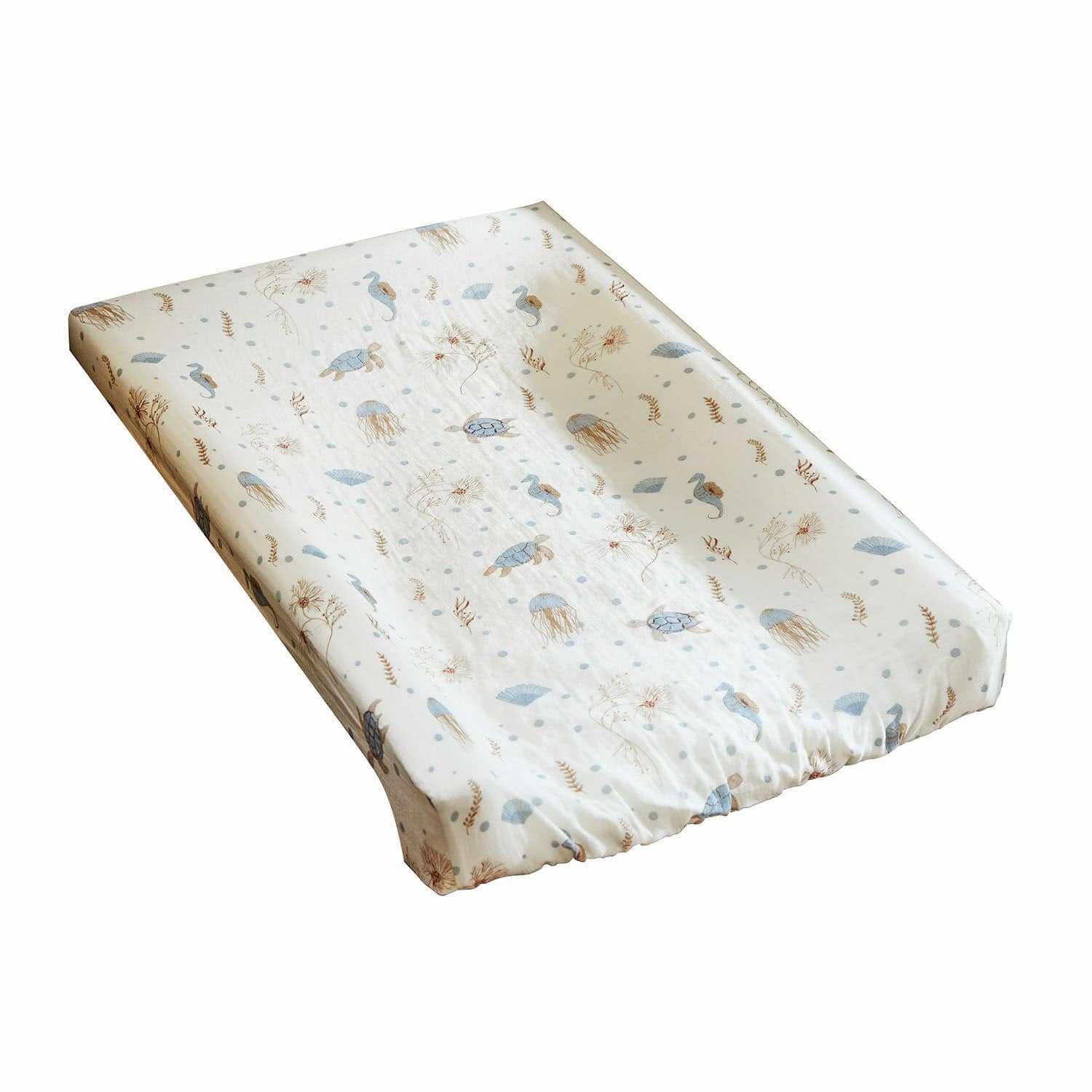 Housse pour matelas à langer Tinkertop Housse de matelas à langer en coton avec motif marin de tortues et méduses bleu clair