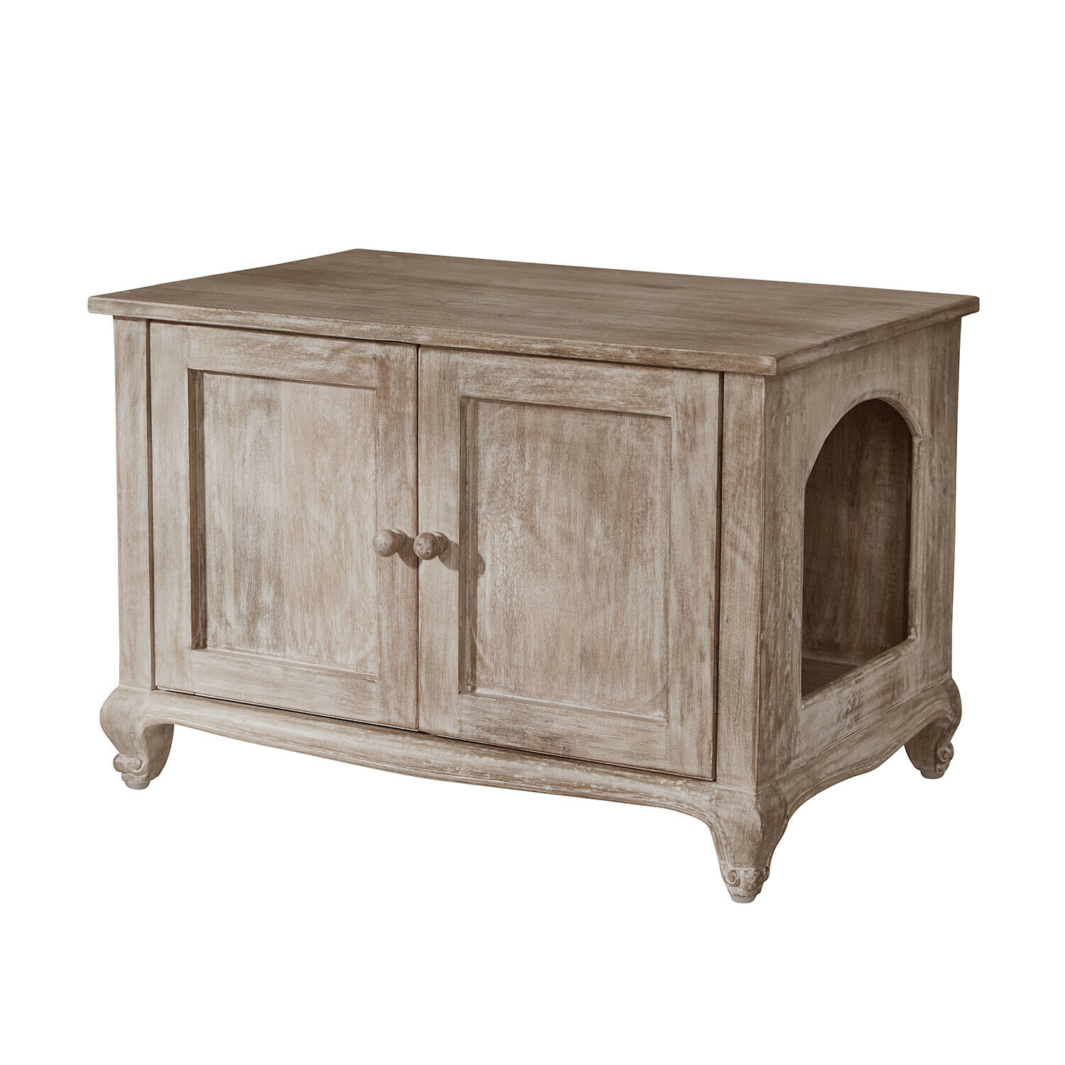Maison pour chat Éloresa Buffet en bois vintage couleur brun clair avec deux portes et pieds sculptés pour rangement salon