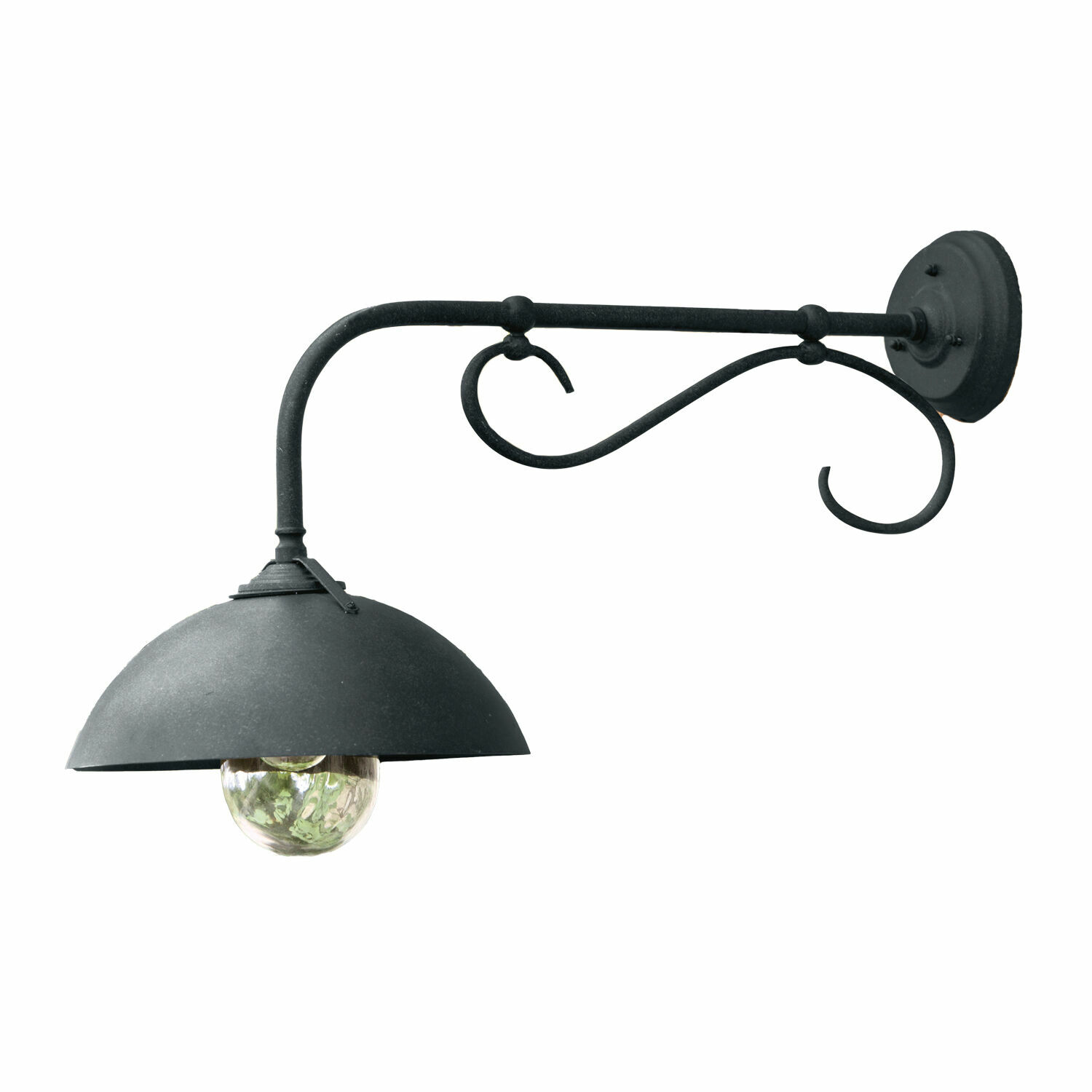 noir Applique murale extérieure Lupia noire en métal avec bras décoratif et globe en verre, éclairage extérieur