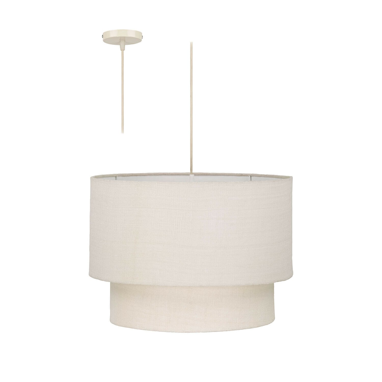 Suspension avec double abat-jour en tissu beige clair pour un éclairage doux et moderne