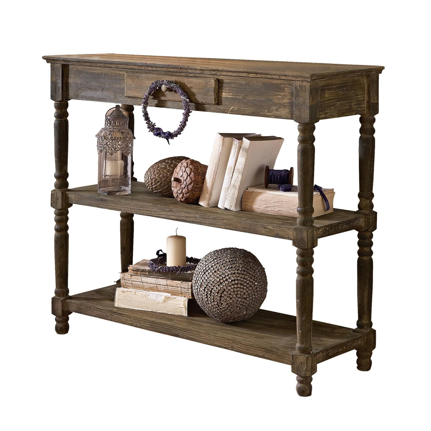 Console Roubaix Console rustique en bois avec étagères et décorations naturelles pour salon chaleureux