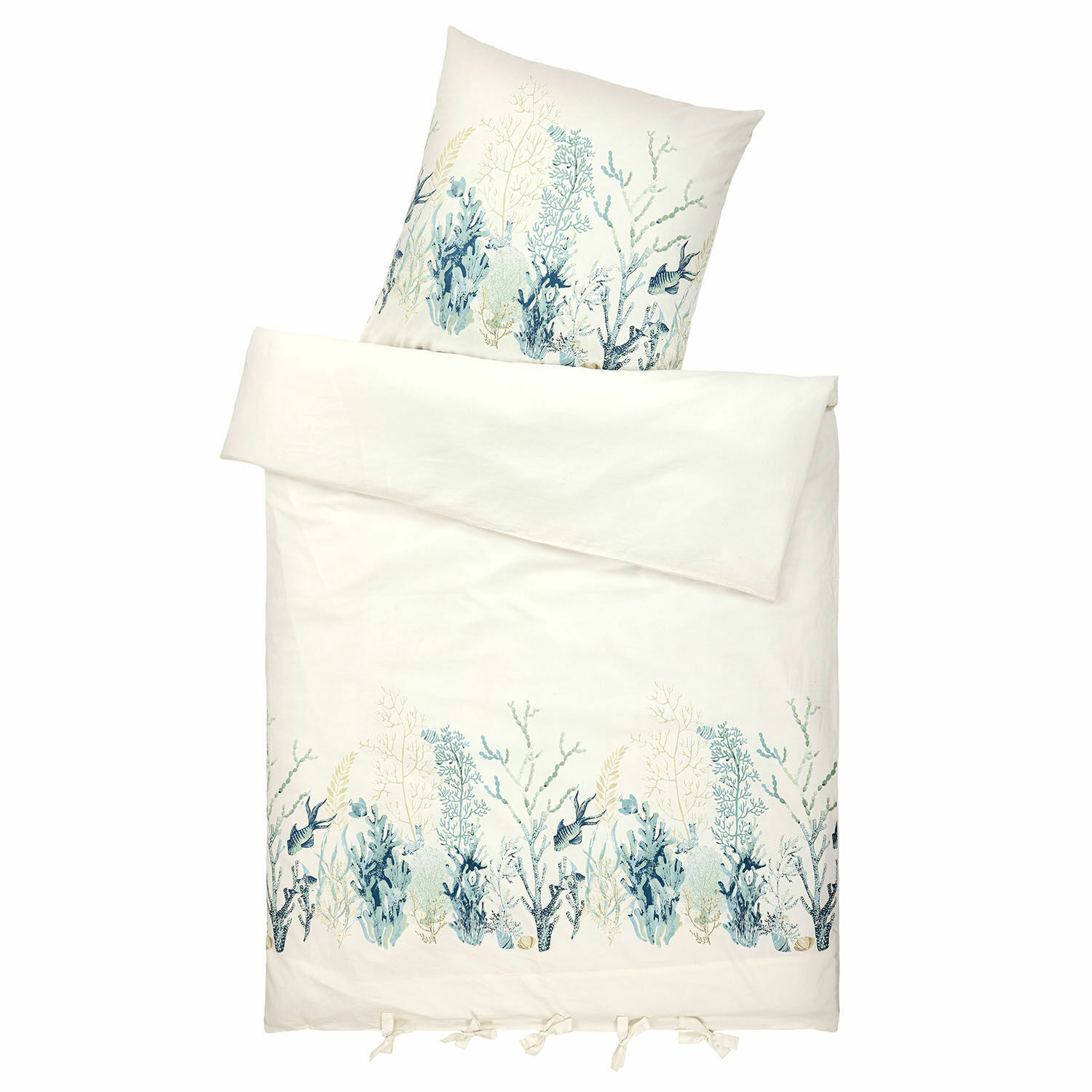 Parure de lit Grosmagny Parure de lit en coton écru avec motif plantes marines et poissons, décorative et confortable