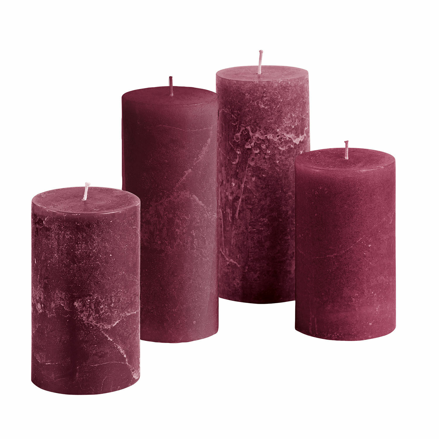 bordeaux Ensemble de 4 bougies bordeaux Berekua avec texture rustique, décoration intérieure élégante