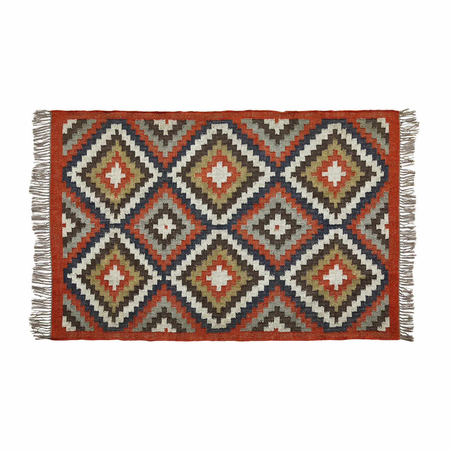 multicolore Tapis coloré Dailies avec motif géométrique et franges, parfait pour la décoration intérieure