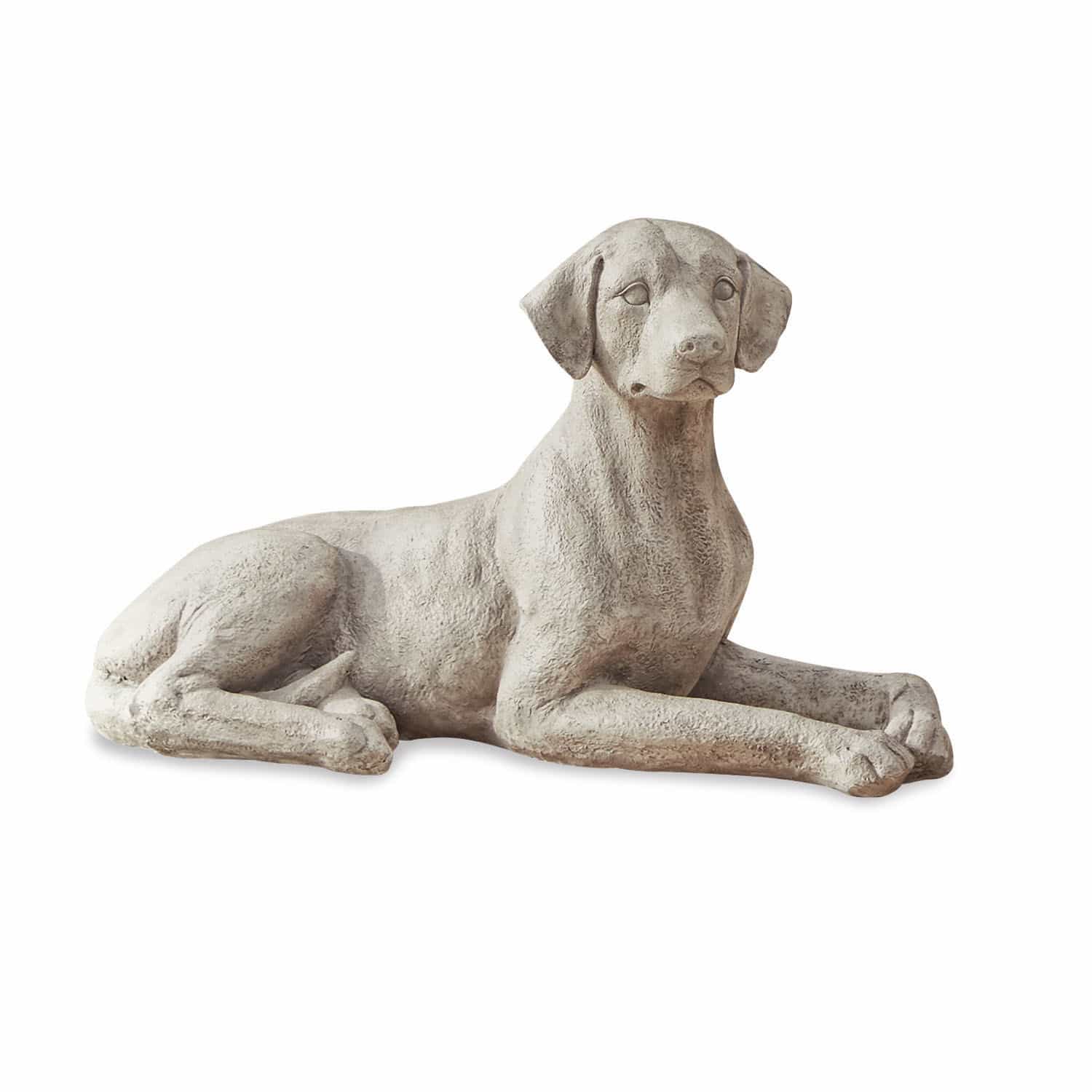Chien Socrate Statue de chien couché en béton gris, décoration extérieure et intérieure élégante