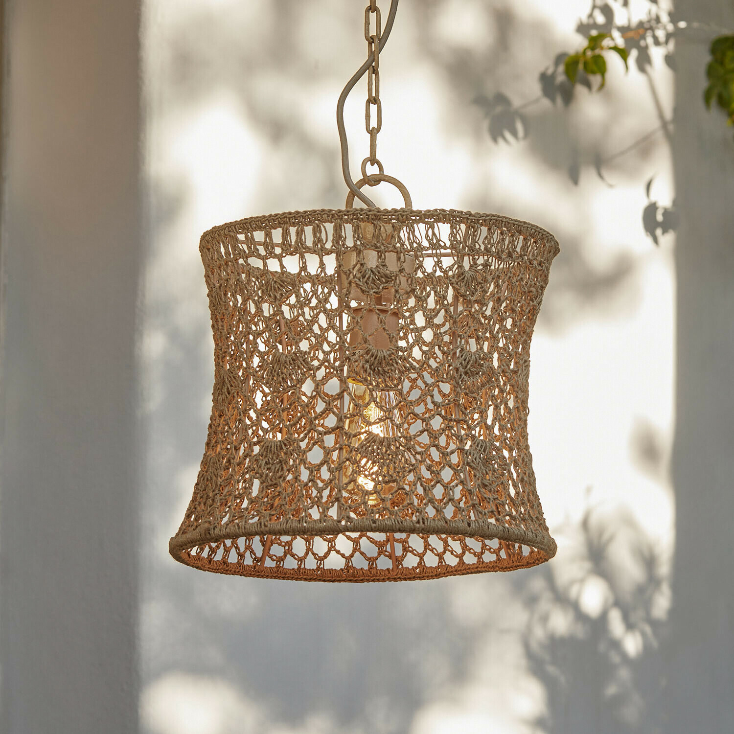 Suspension Calivonne Suspension en corde naturelle beige avec abat-jour ajouré, éclairage décoratif pour intérieur