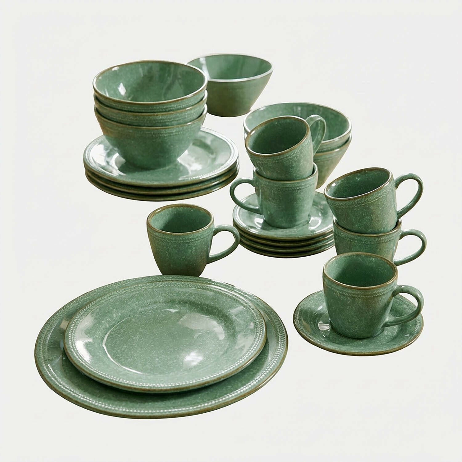vert Service de vaisselle vert Norrvik en céramique 30 pièces, parfait pour un usage quotidien et une table élégante
