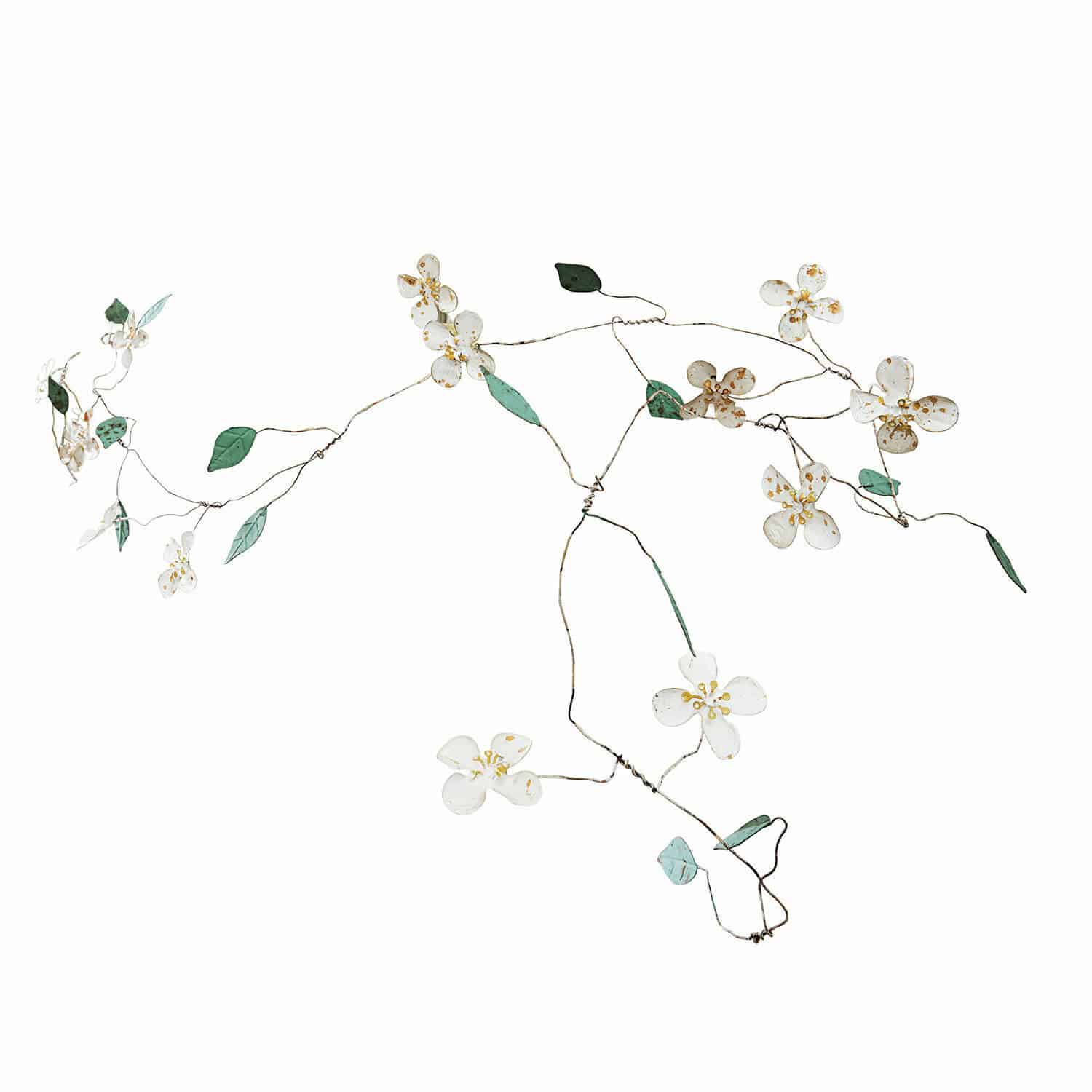 Guirlande Sambucus Guirlande décorative en métal avec fleurs blanches et feuilles vertes pour décoration intérieure