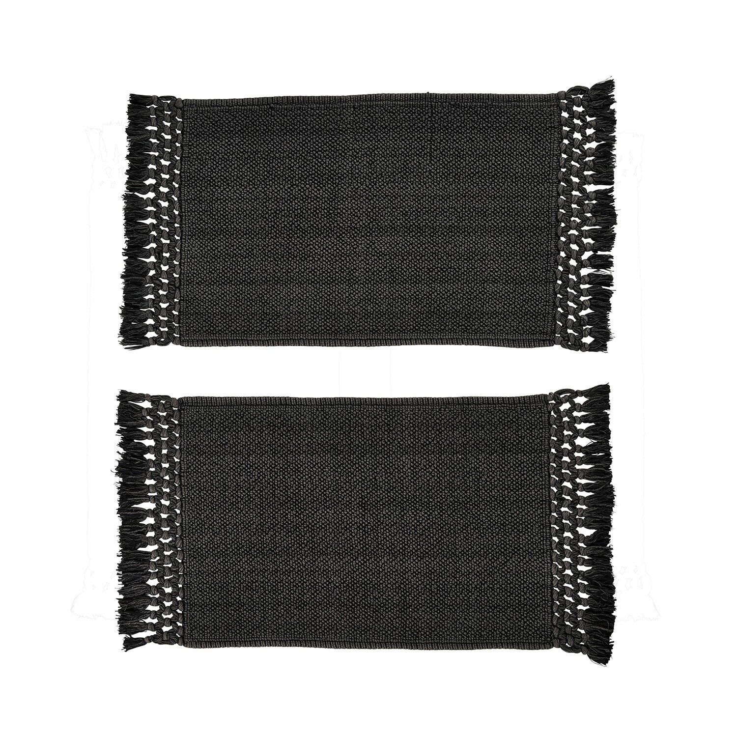 noir Lot de 2 tapis de bain noirs Faelwyn en coton avec franges, tapis doux et absorbants