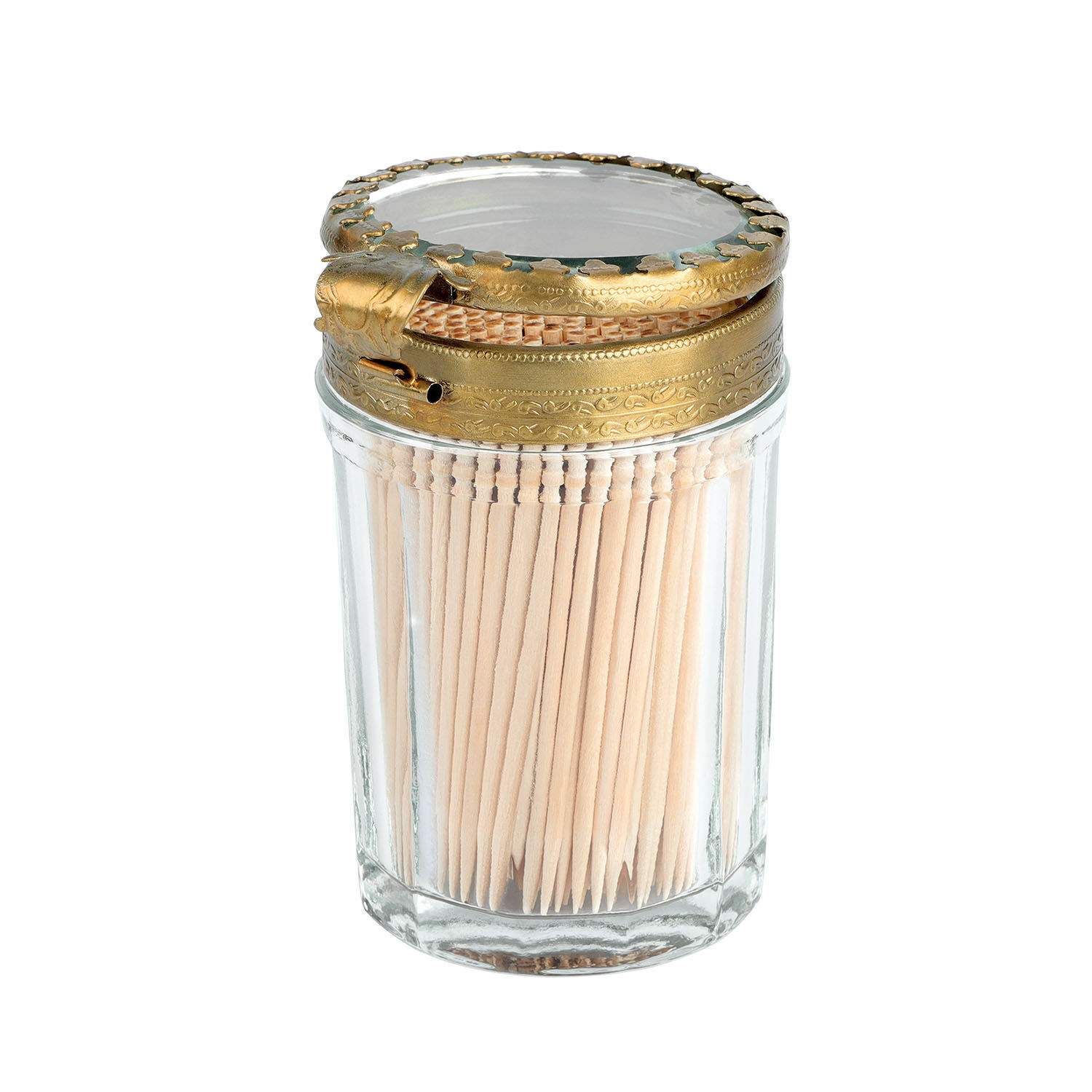 Boîte pour cure-dents Rashid Porte-cure-dents en verre avec couvercle en métal doré décoratif, accessoire pratique pour cuisine