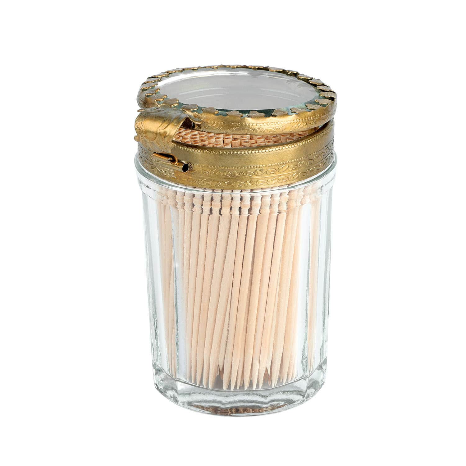 Boîte pour cure-dents Rashid Porte-cure-dents en verre avec couvercle en métal doré décoratif, accessoire pratique pour cuisine