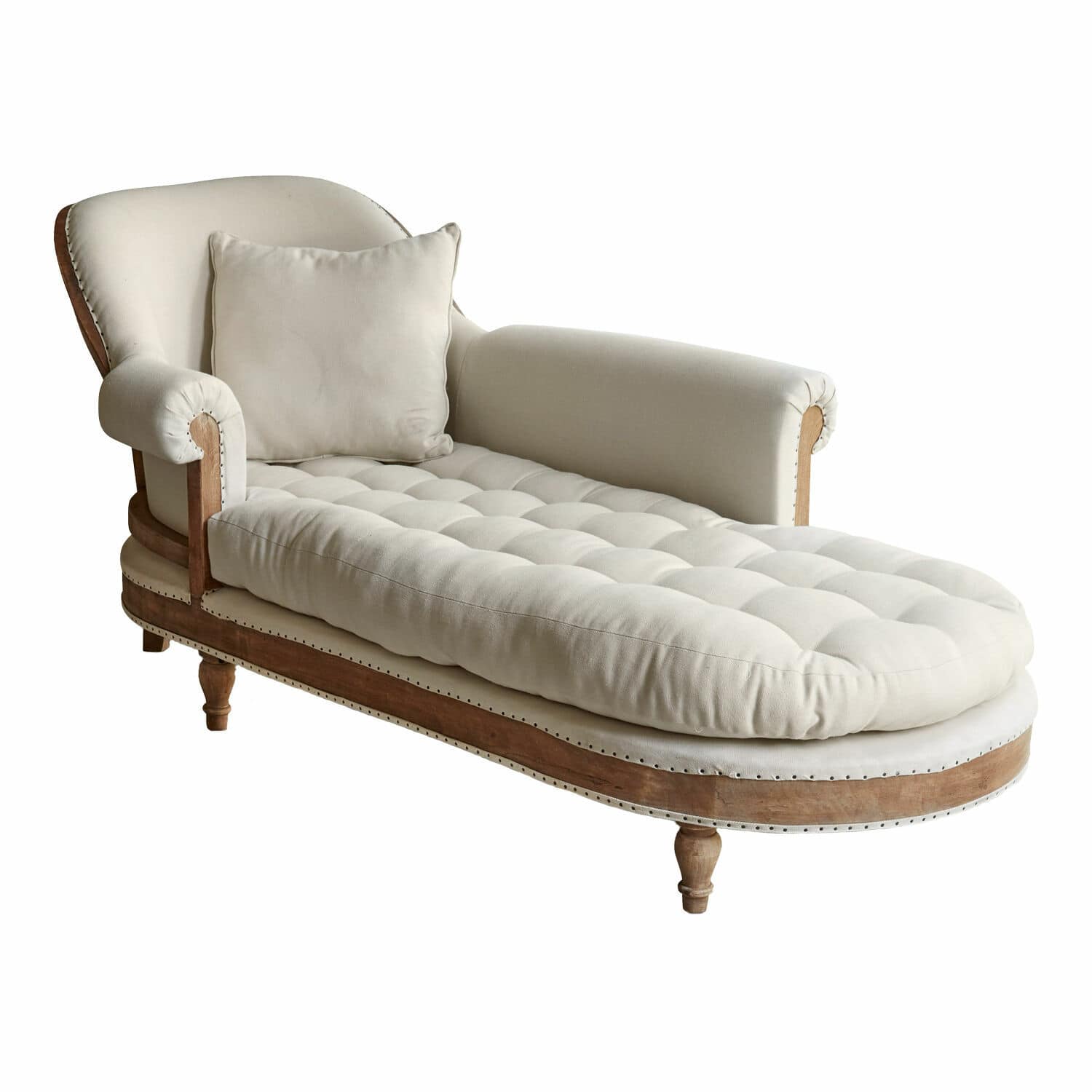 Méridienne Queyranne Chaise longue élégante en tissu beige avec cadre en bois, meuble confortable pour salon