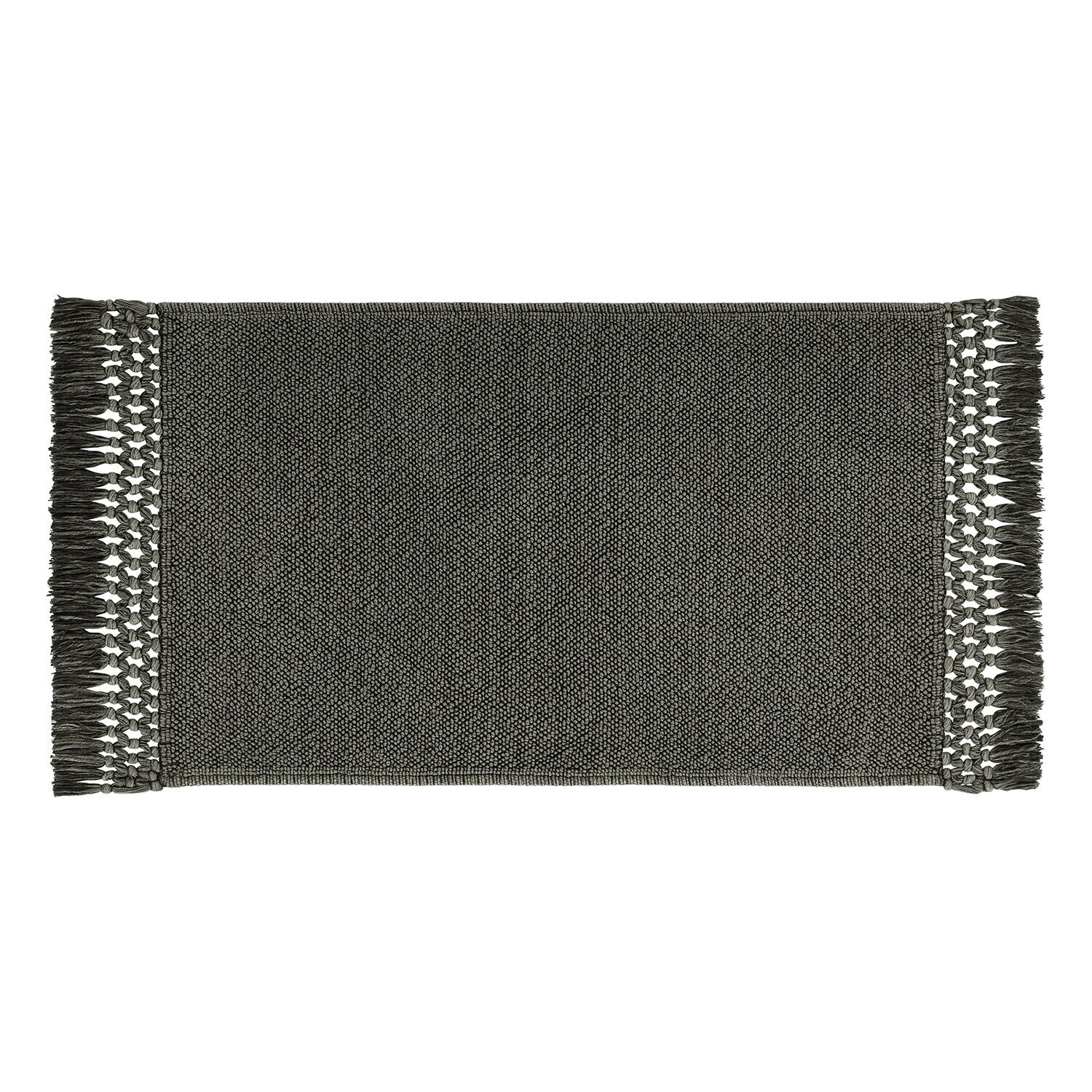 Tapis de bain Faelwyn noir en coton avec franges, doux et absorbant, idéal pour la salle de bain