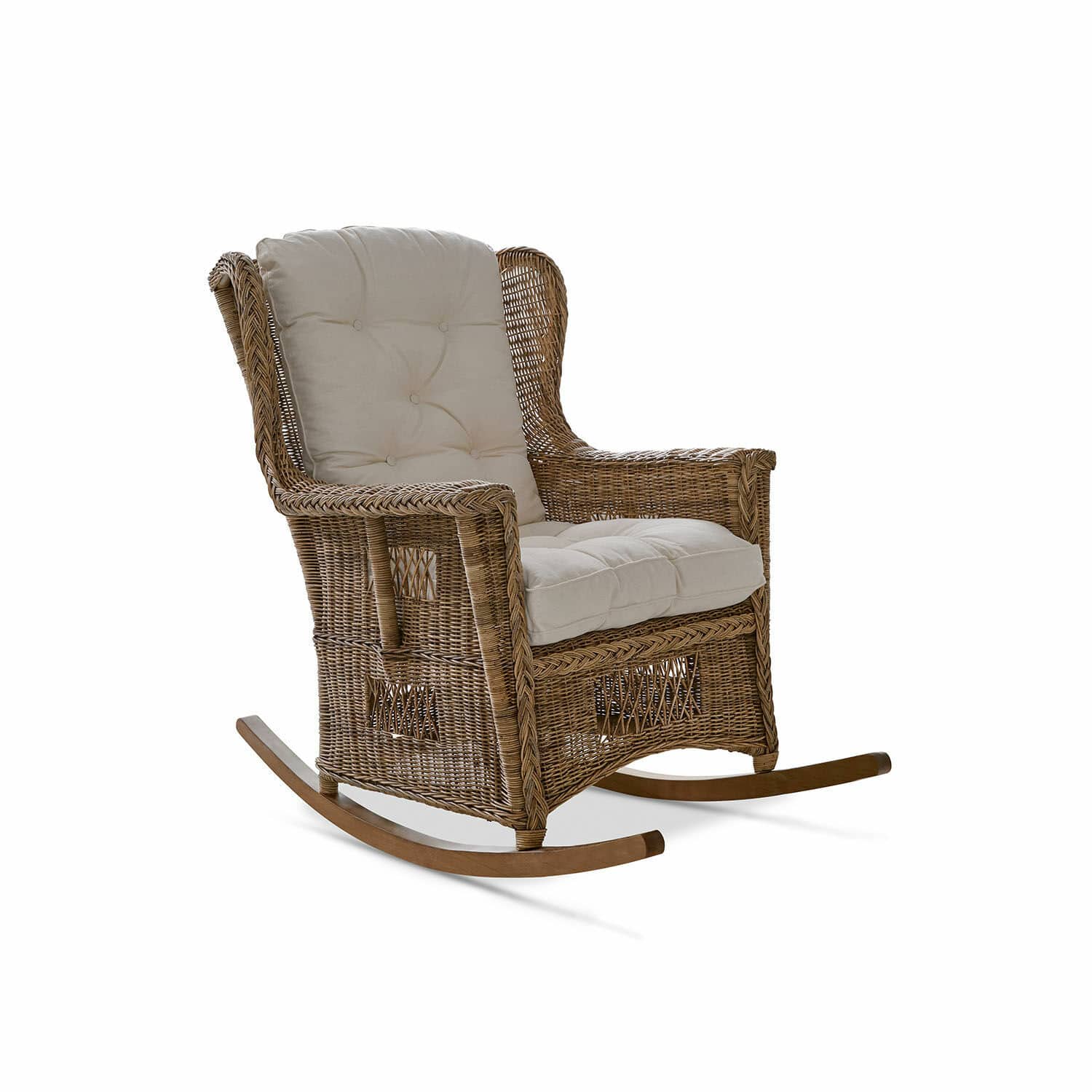Fauteuil à bascule Jeveren Fauteuil à bascule en rotin naturel avec coussin crème, chaise confortable pour salon