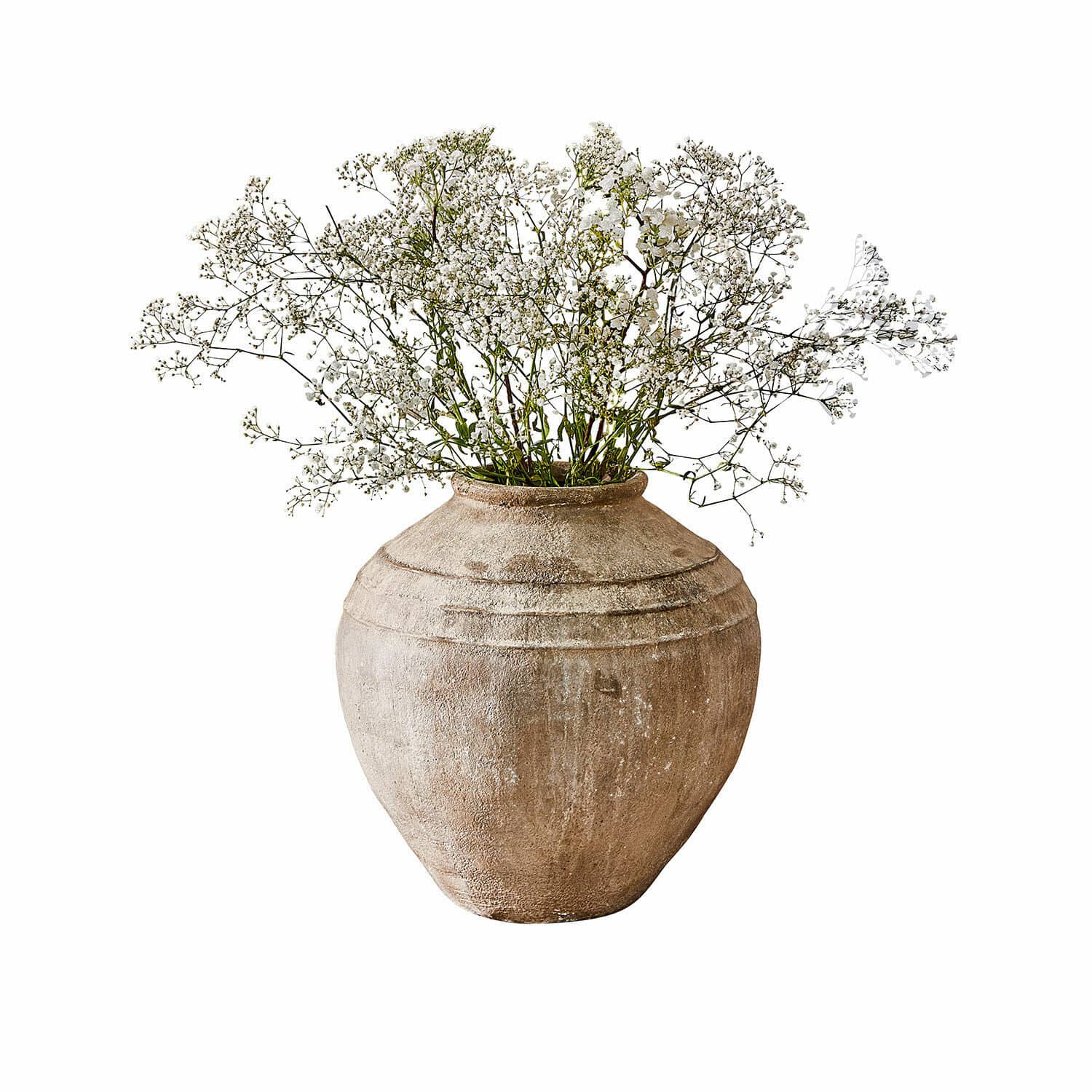 Vase Lanster Grand vase en céramique beige avec des fleurs blanches délicates pour décoration intérieure