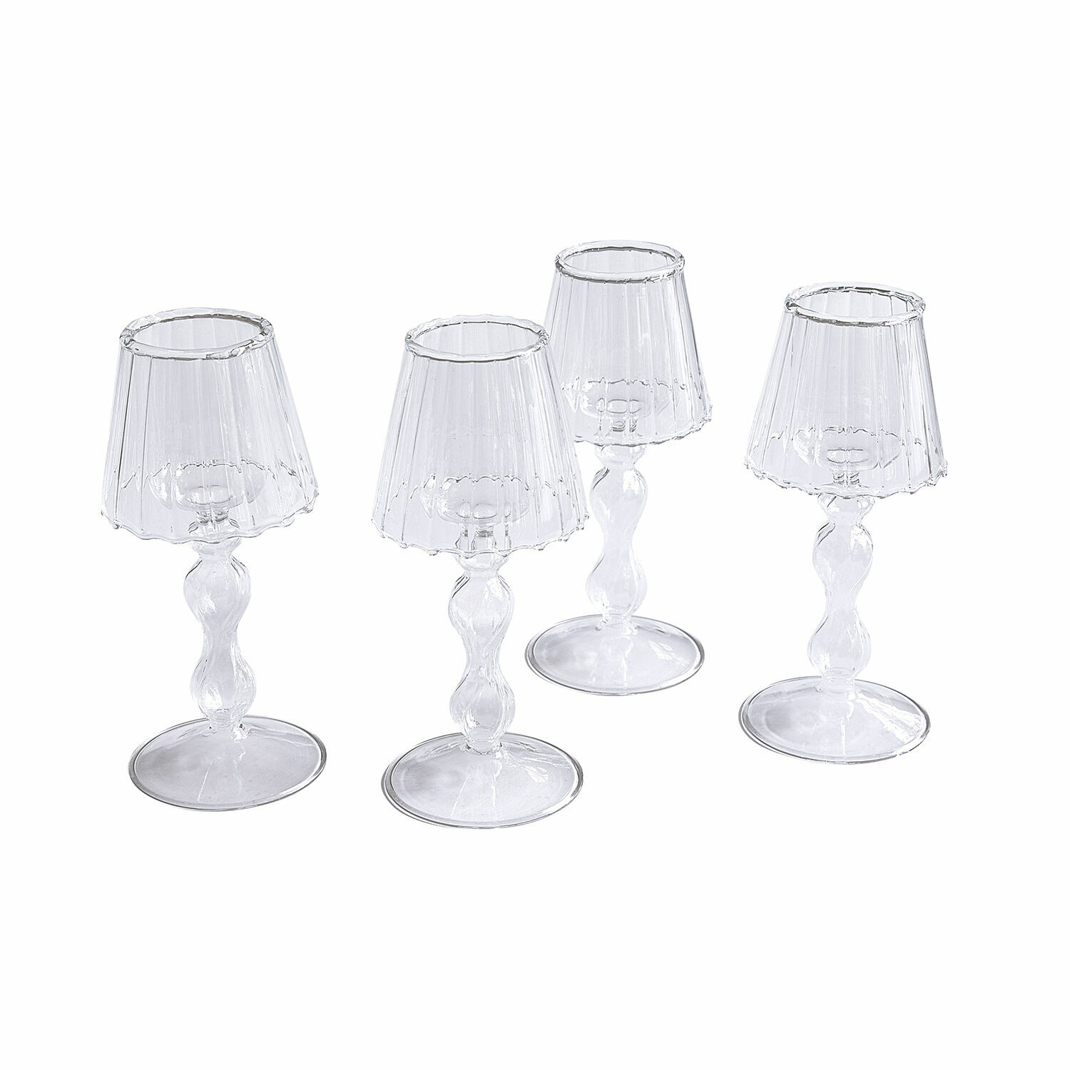 Lot de 4 bougeoirs Jouval Ensemble de quatre lampions transparents en verre avec base décorative pour décoration intérieure