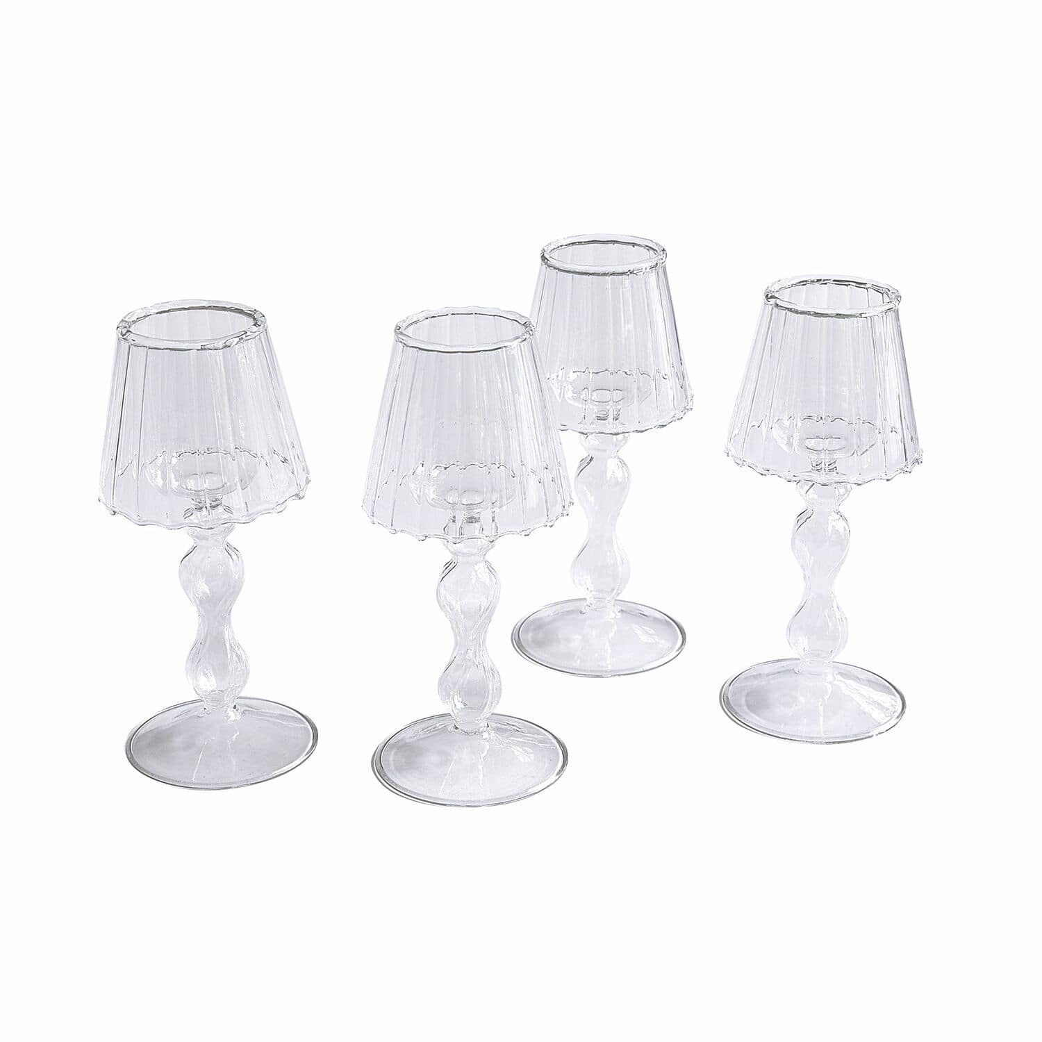 Lot de 4 bougeoirs Jouval Ensemble de quatre lampions transparents en verre avec base décorative pour décoration intérieure