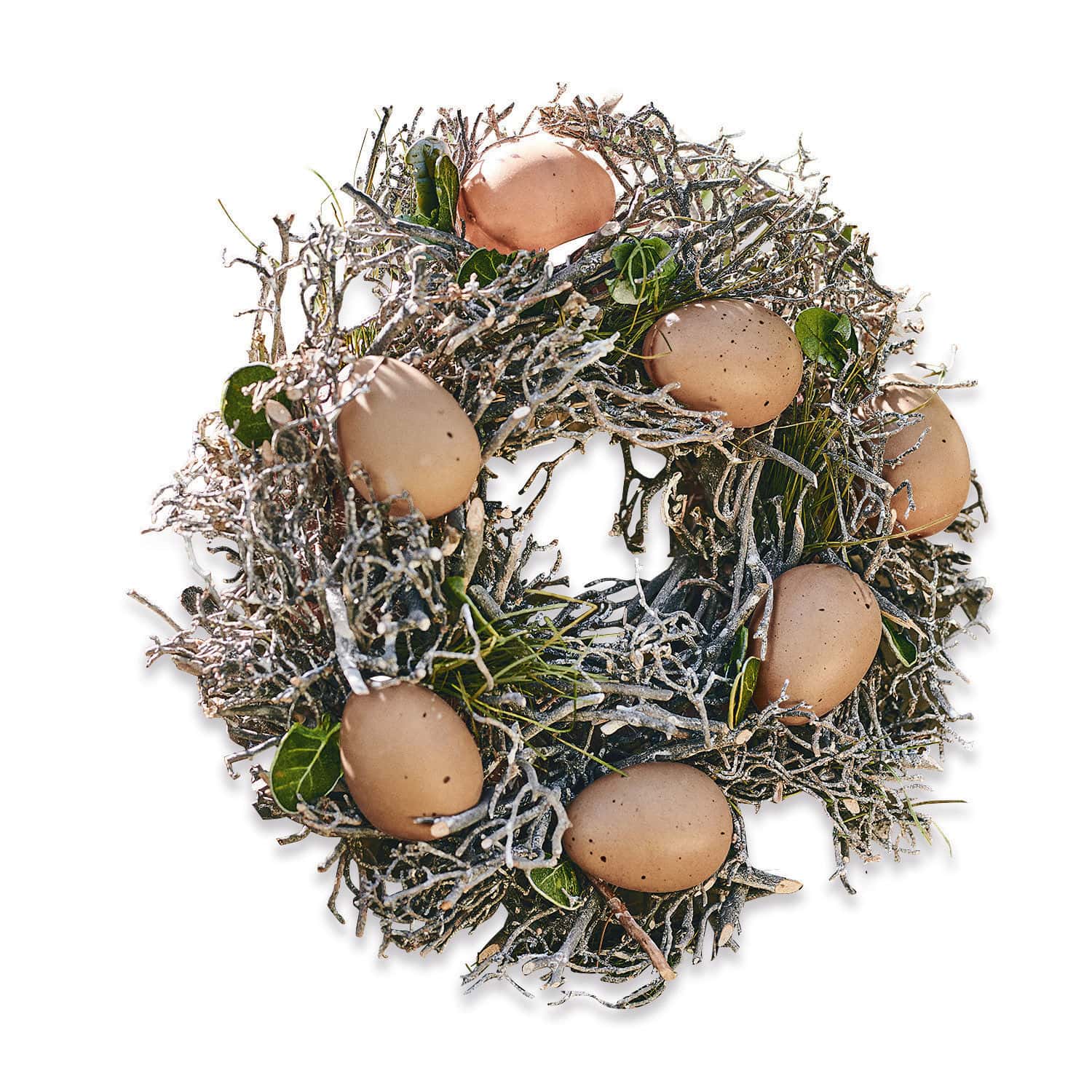 Couronne d'œufs Contreur Couronne décorative en brindilles avec œufs bruns, matériau naturel, décoration de Pâques