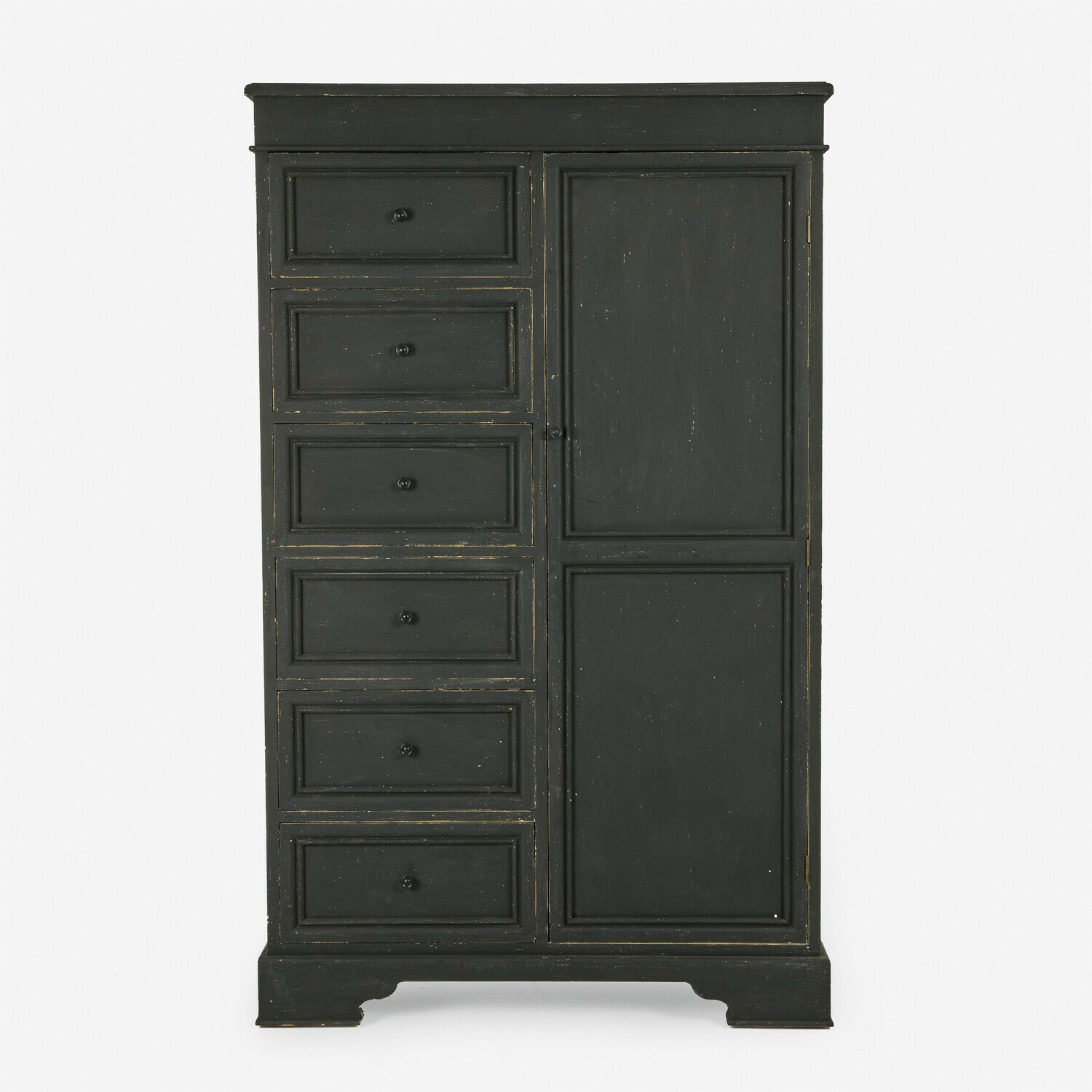Commode Vireldan Commode noire en bois avec six tiroirs et deux portes, meuble de rangement élégant