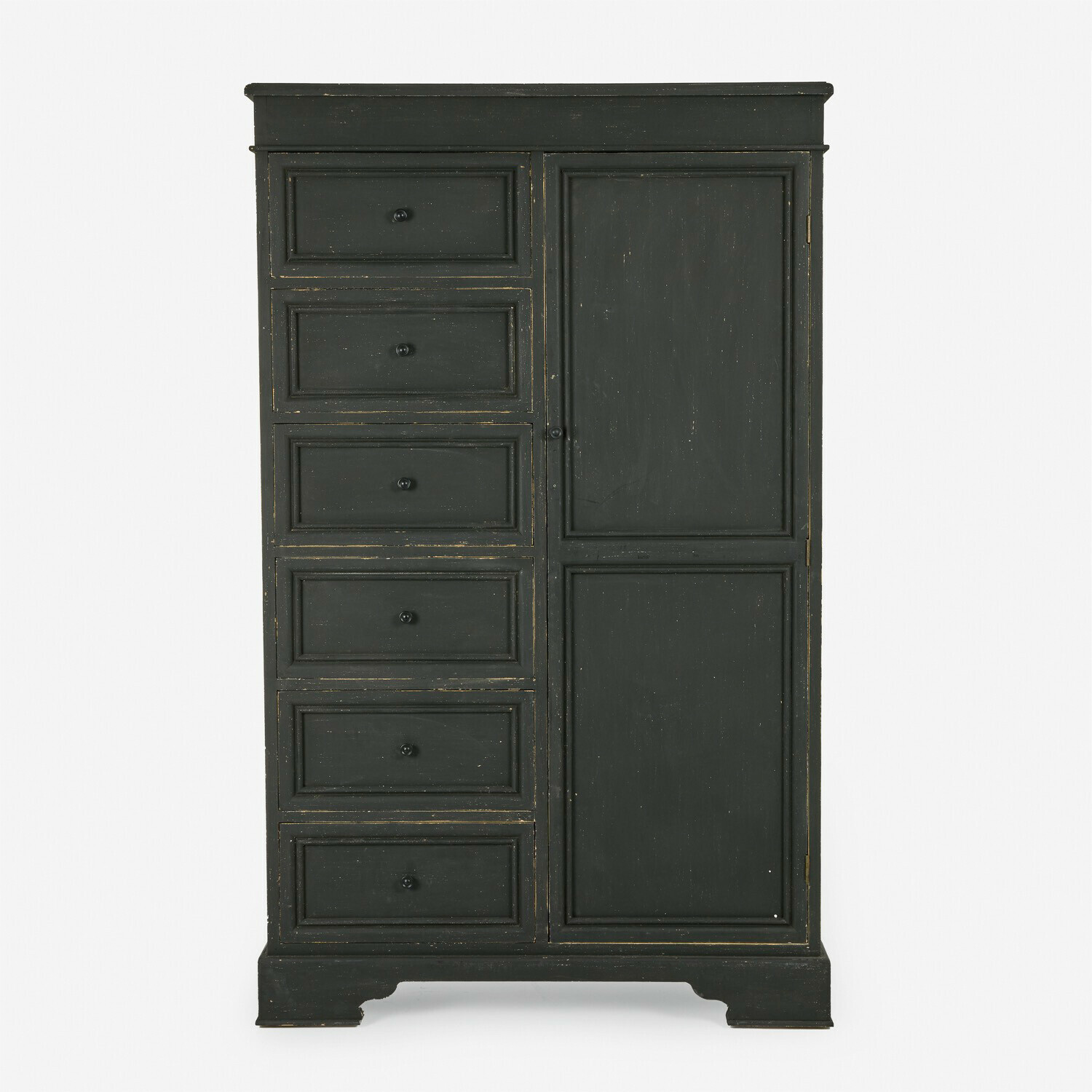 Commode Vireldan Commode noire en bois avec six tiroirs et deux portes, meuble de rangement élégant
