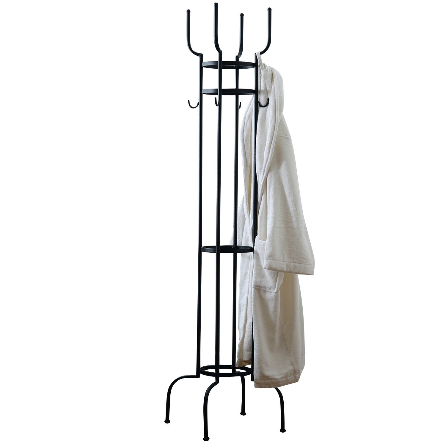 Portemanteau York Porte-manteau en métal noir avec peignoir blanc suspendu, rangement pratique pour l'entrée