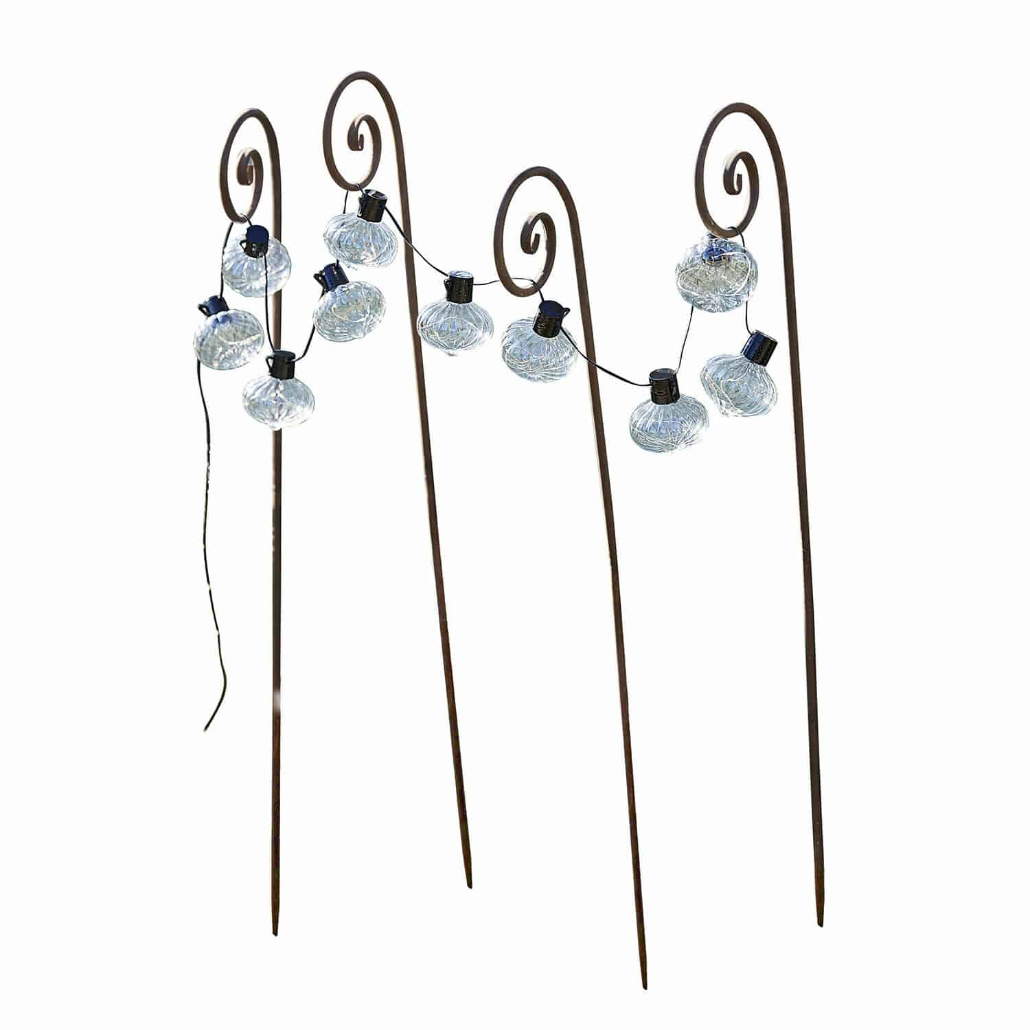 Lot de 4 piques de jardin Sornàs Crochets métalliques décoratifs avec guirlande LED transparente pour jardin ou terrasse